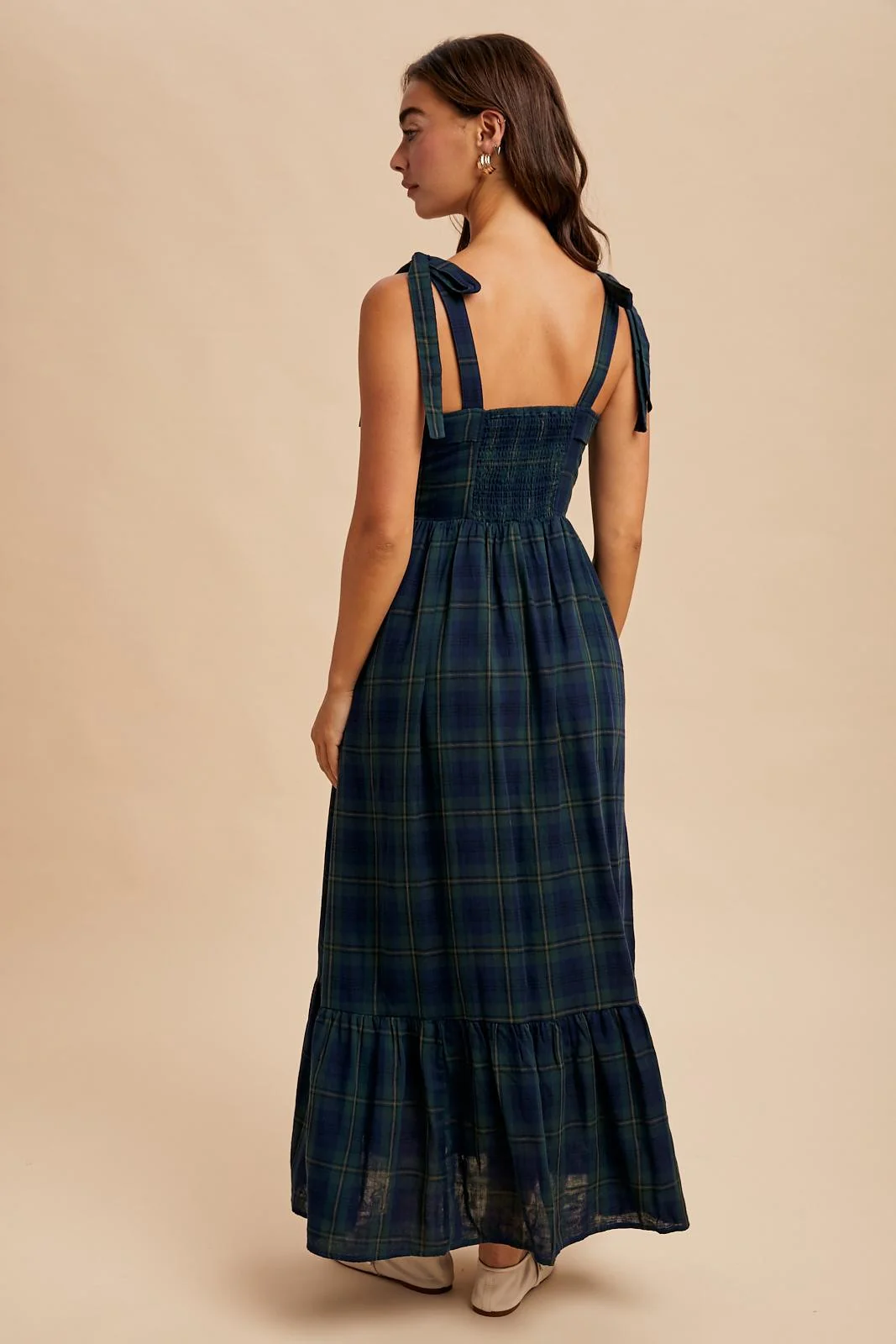 Hunter Green Plaid Sleeveless Cotton Maxi Dress - Image 3