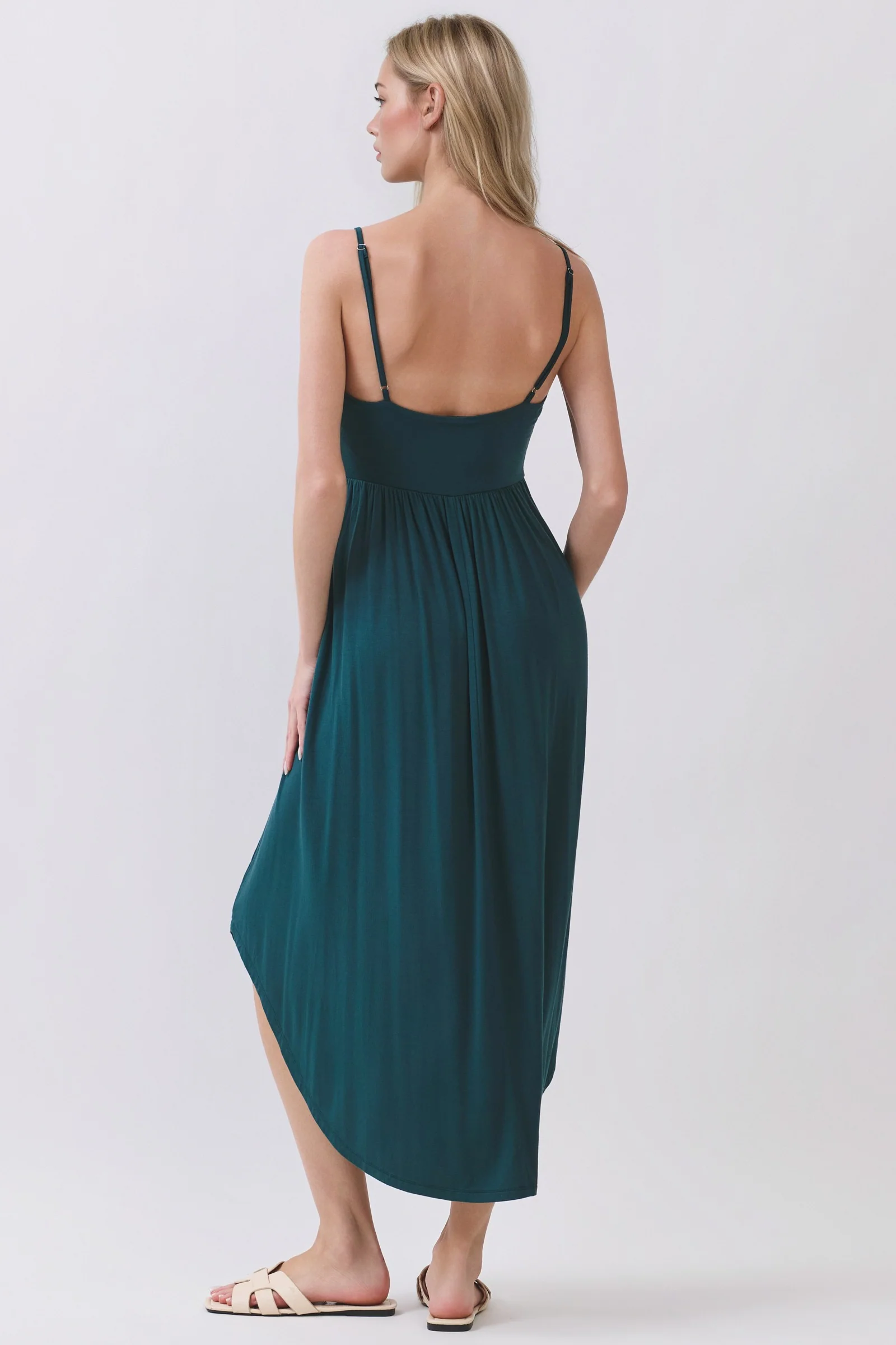 Hunter Green Solid V-Neck Cami Dress - Image 3