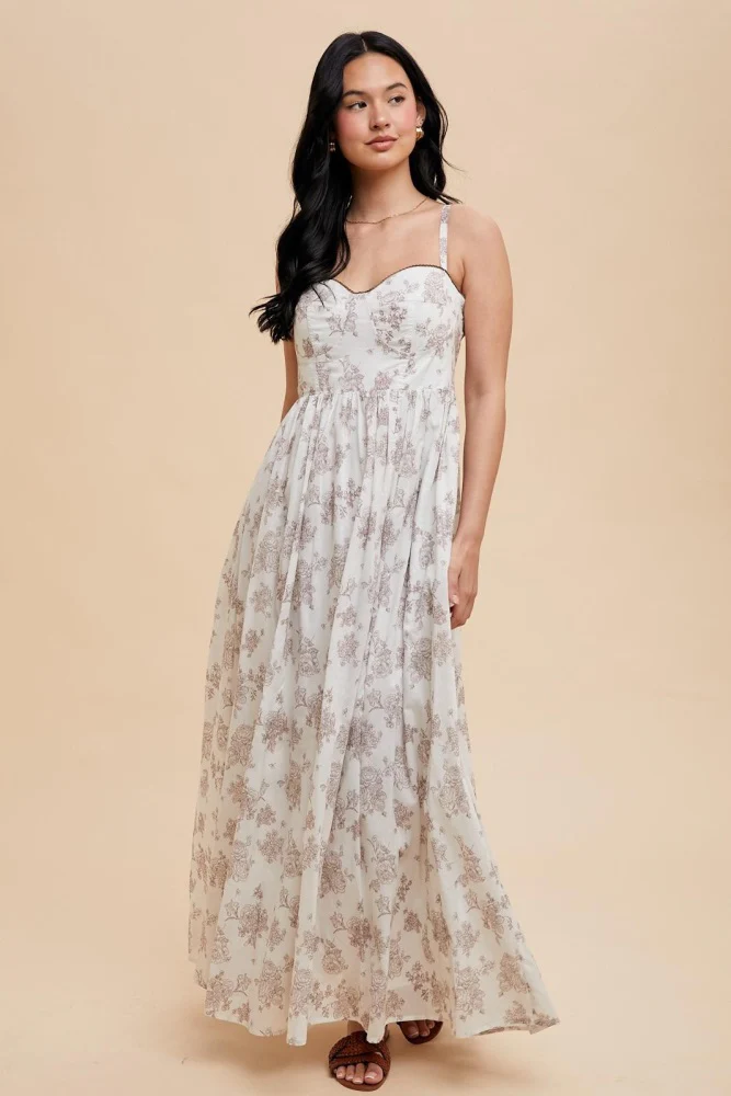 Ivory Cotton Floral Bustier Maxi Dress - Image 2