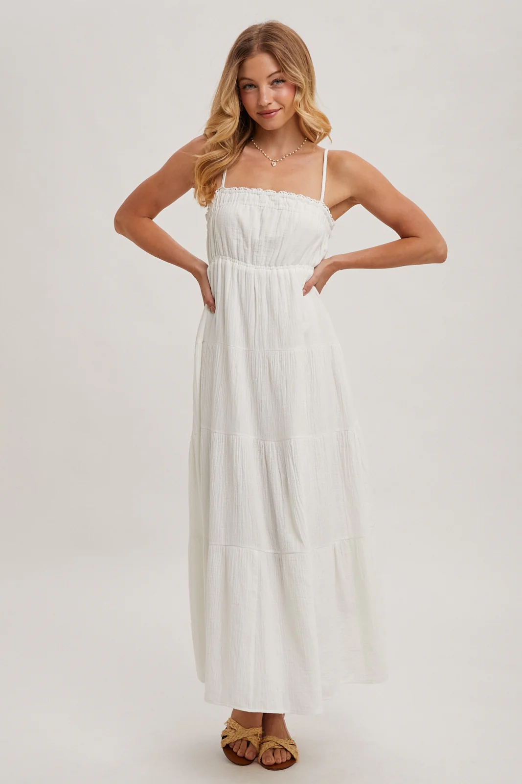 Ivory Crochet Trim Tiered Maxi Dress - Image 2