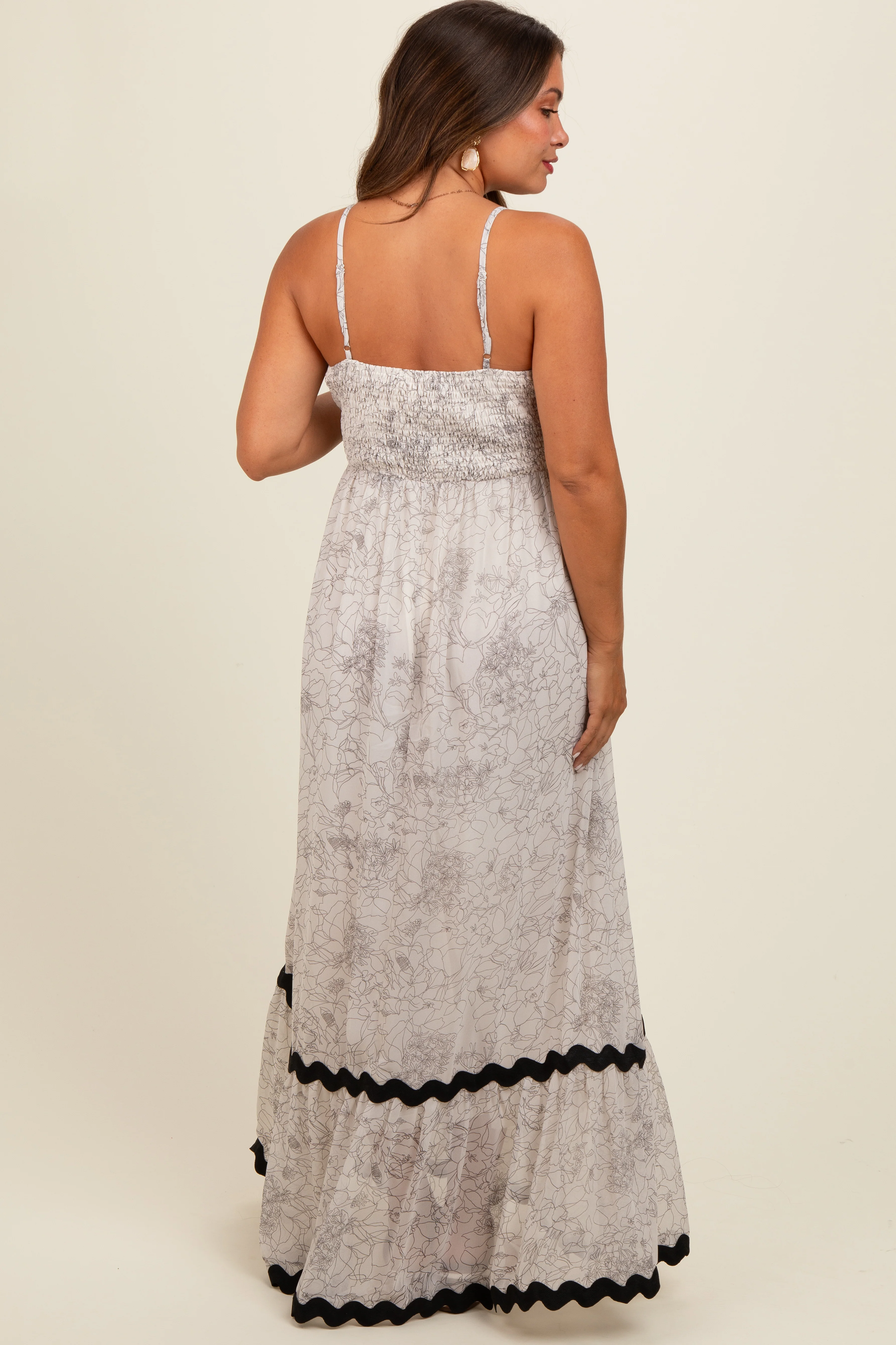 Ivory Floral Contrast Trim Maternity Maxi Dress - Image 4