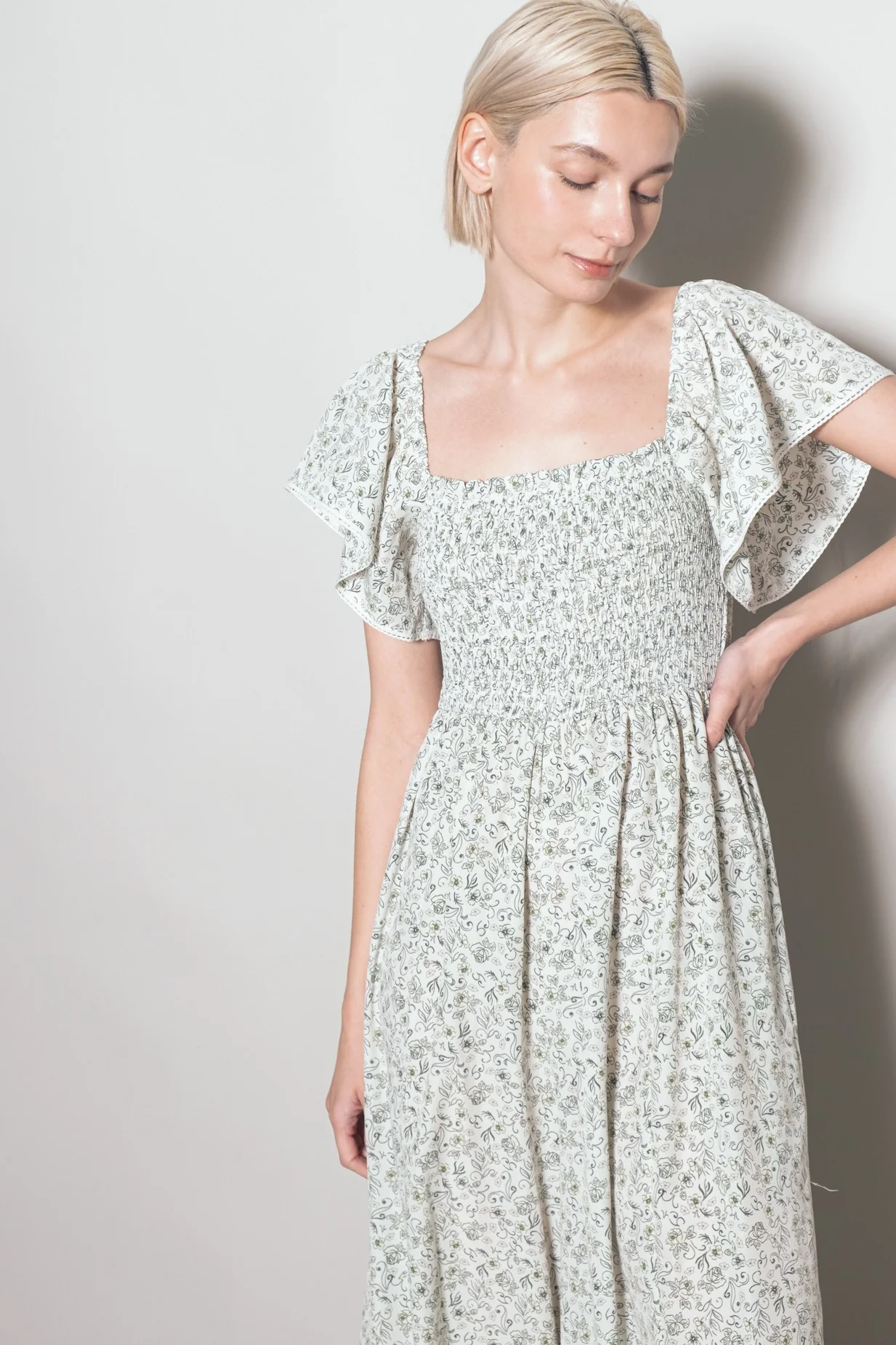 Ivory Floral Smocked Lace Trim Wide Leg Jumpsuit - Image 5