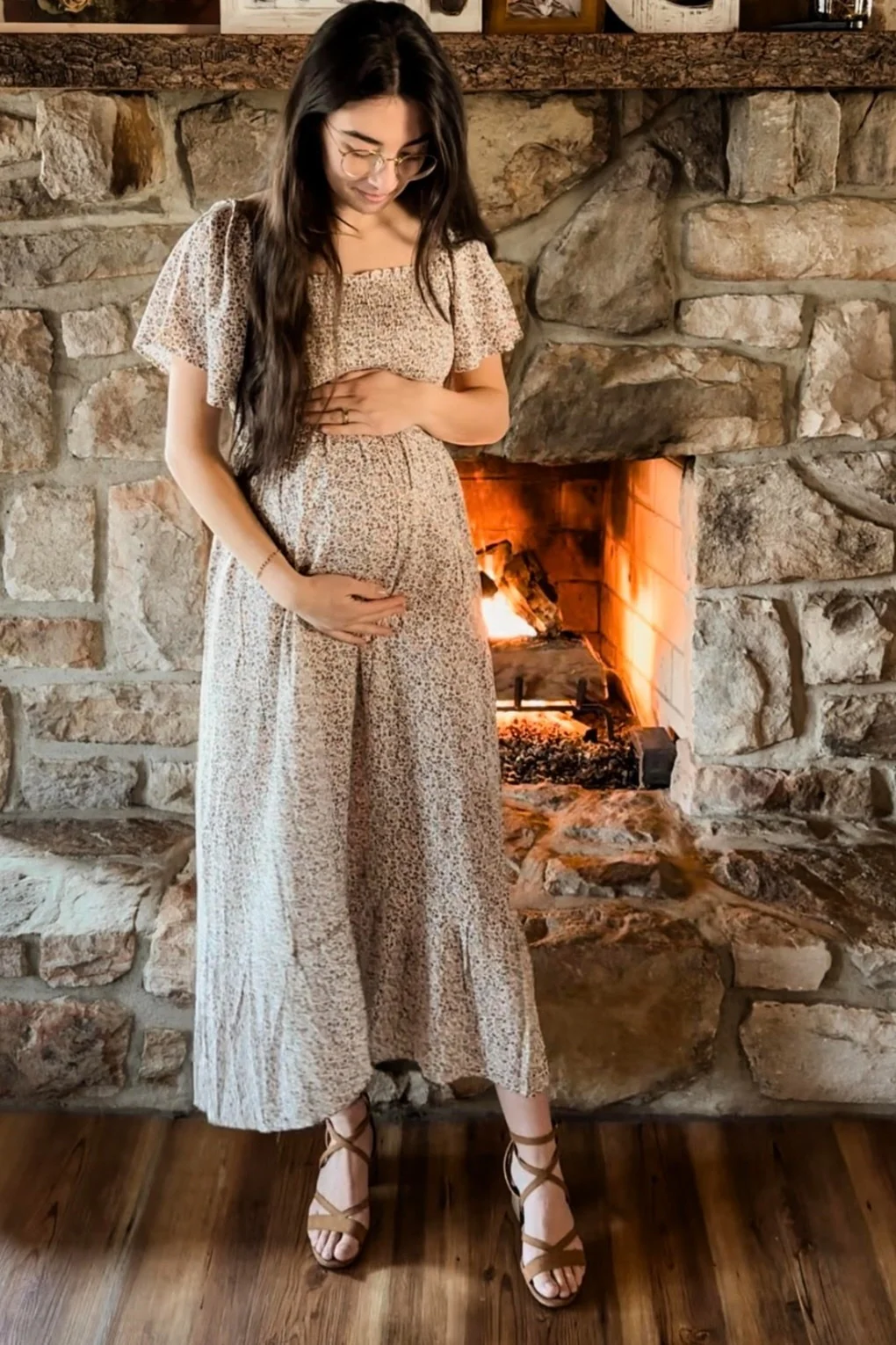 Ivory Floral Smocked Maternity Maxi Dress - Image 22