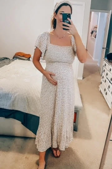Ivory Floral Smocked Maternity Maxi Dress - Image 4