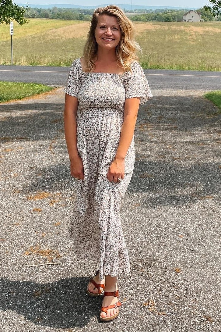 Ivory Floral Smocked Maxi Dress - Image 22