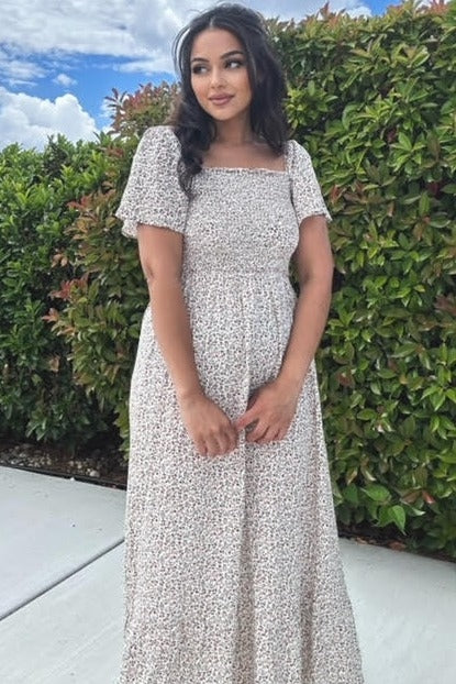 Ivory Floral Smocked Maxi Dress - Image 7