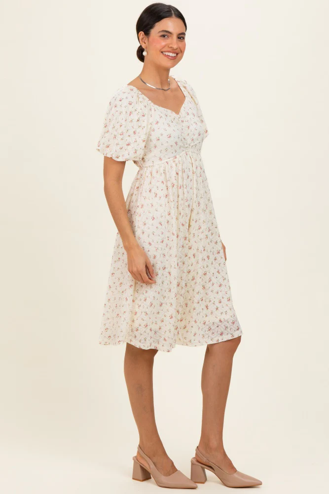Ivory Floral Sweetheart Neckline Dress - Image 2
