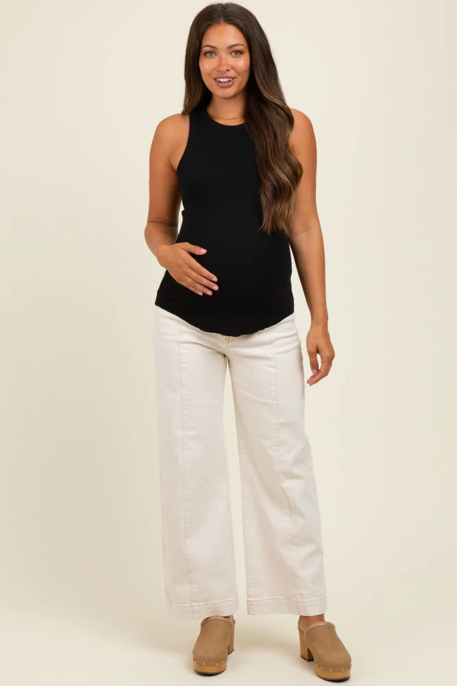 Ivory Front Seam Wide Leg Maternity Jeans - Image 3