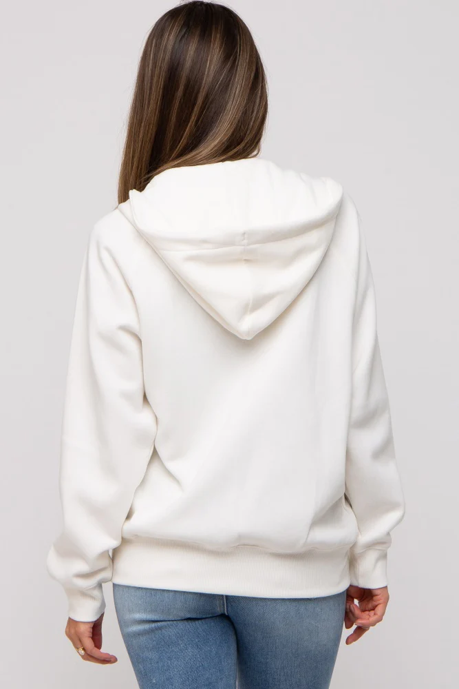 Ivory Front Zipper Hooded Maternity Sweater - Image 4