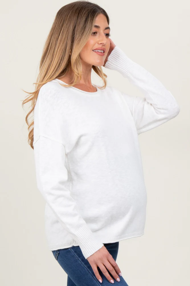 Ivory Heather Unfinished Hem Maternity Sweater - Image 3