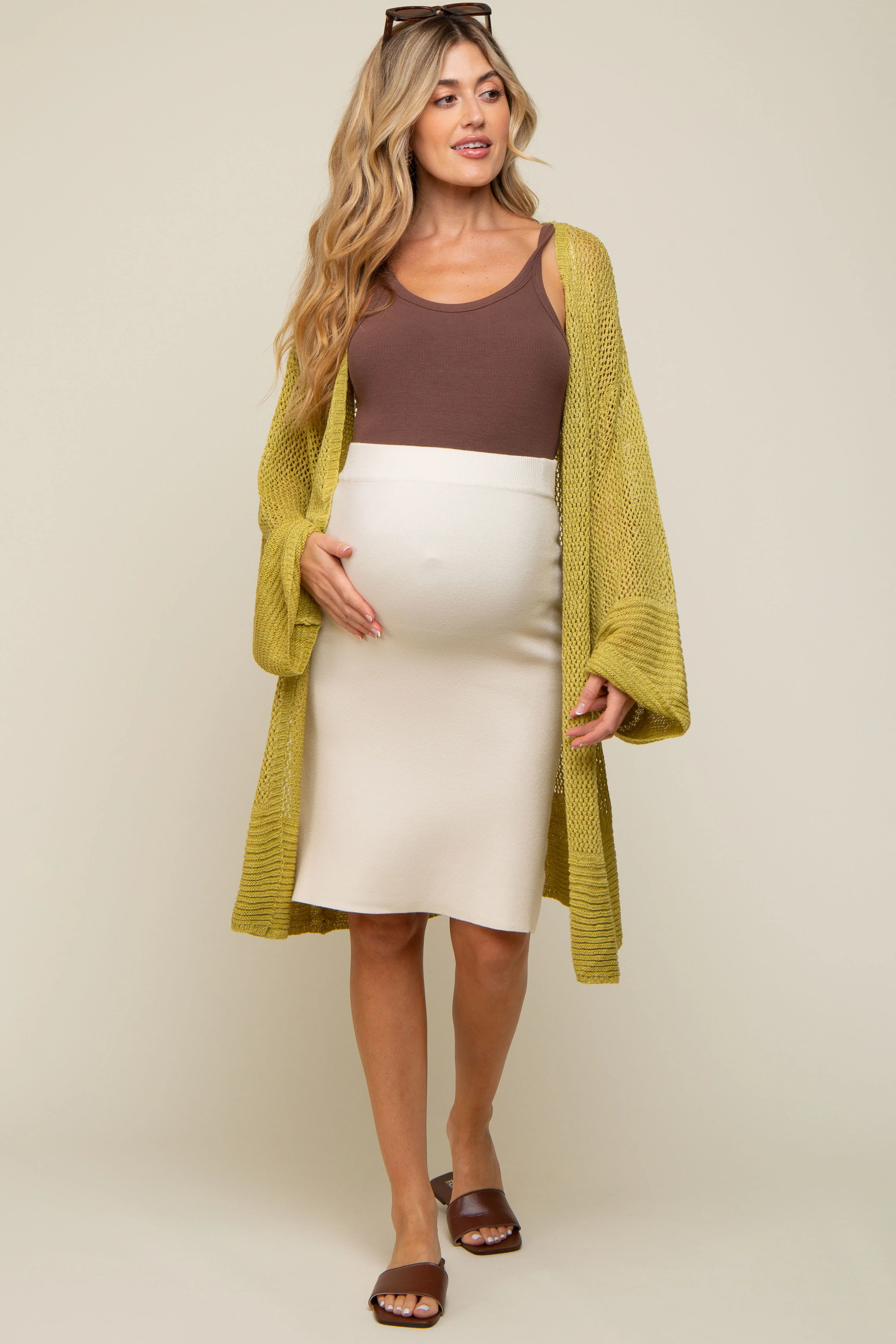 Ivory Knit Fitted Maternity Skirt - Image 7