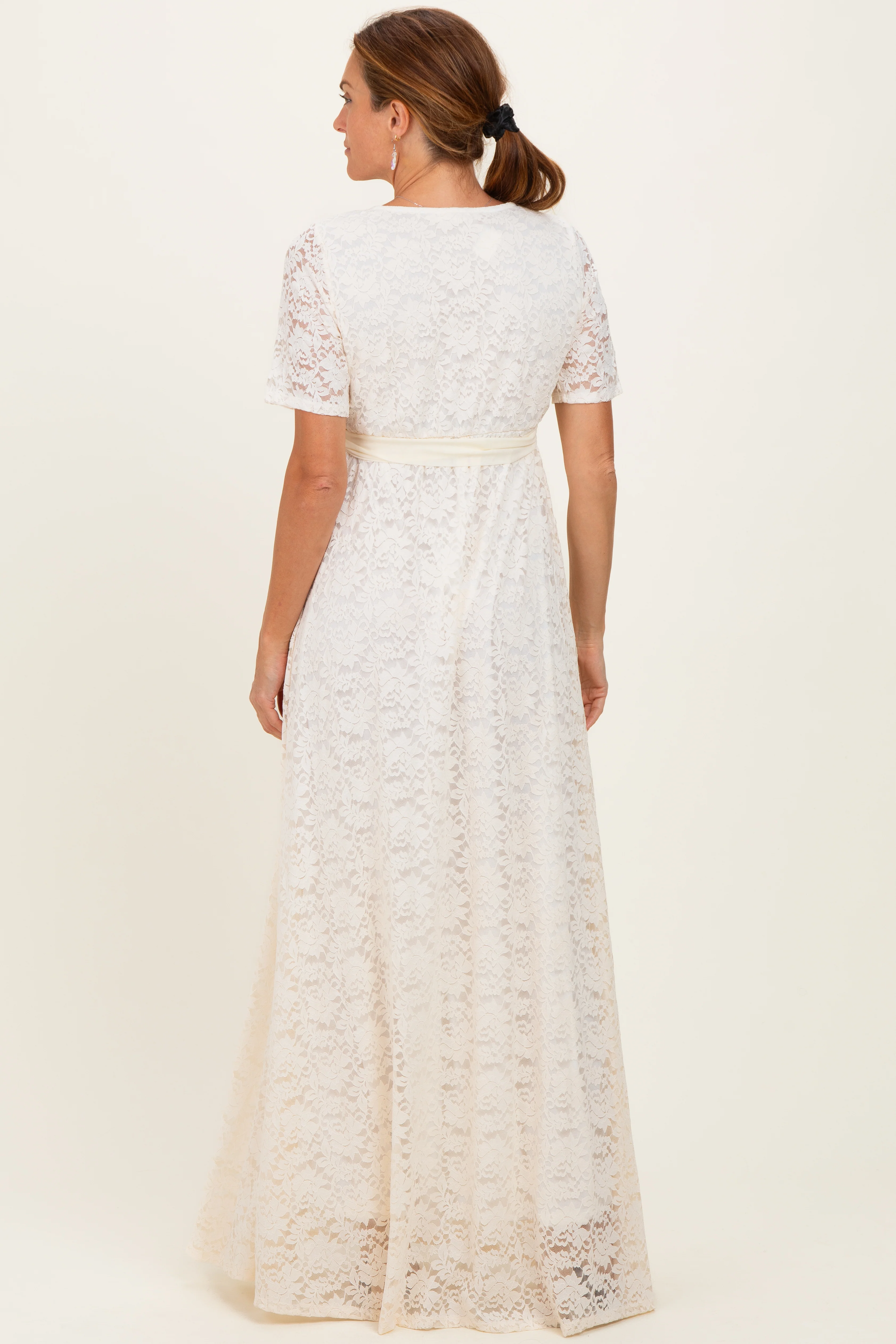 Ivory Lace Sash Tie Gown - Image 3