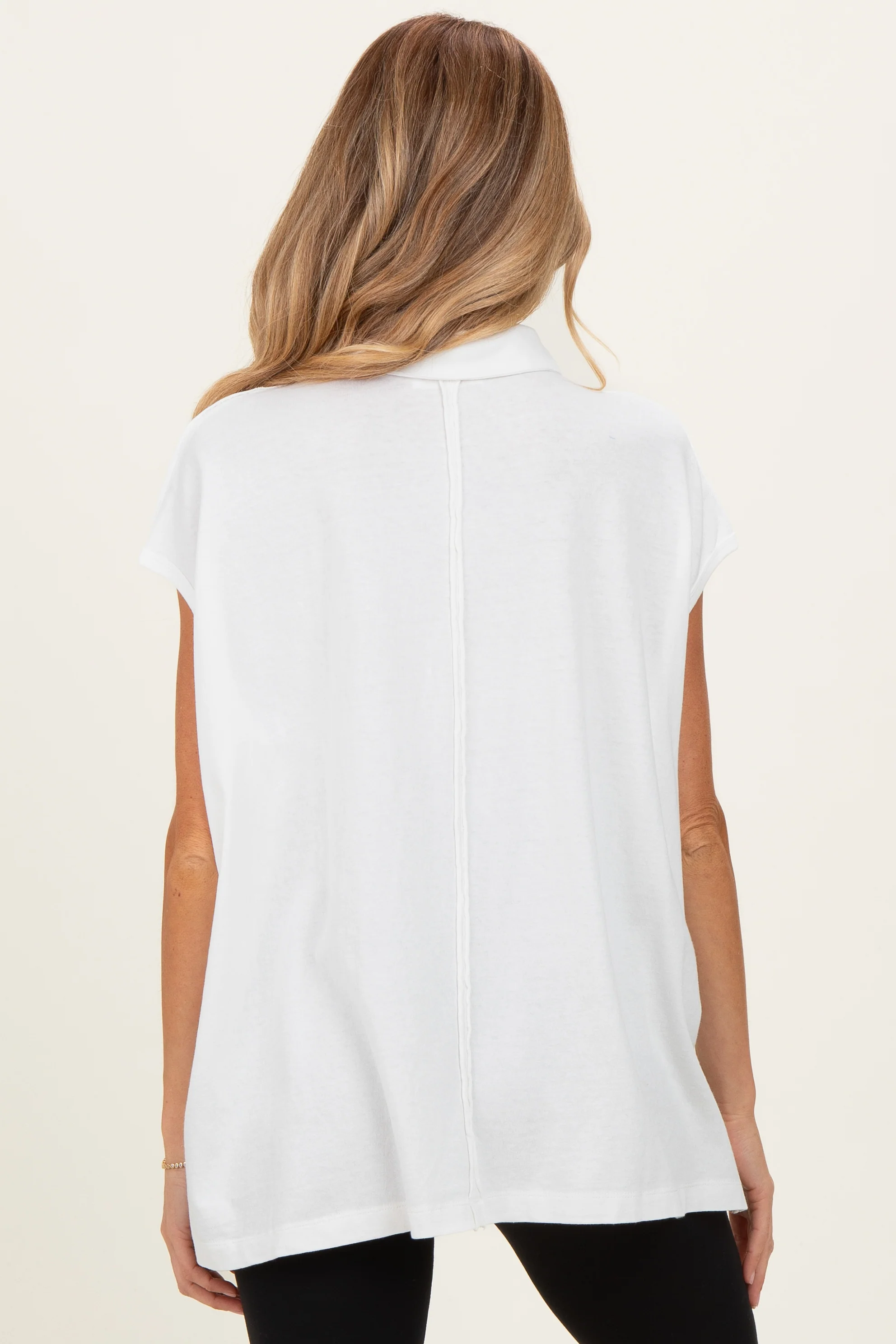 Ivory Pigment Dye Sleeveless Polo Oversized Maternity Top - Image 4