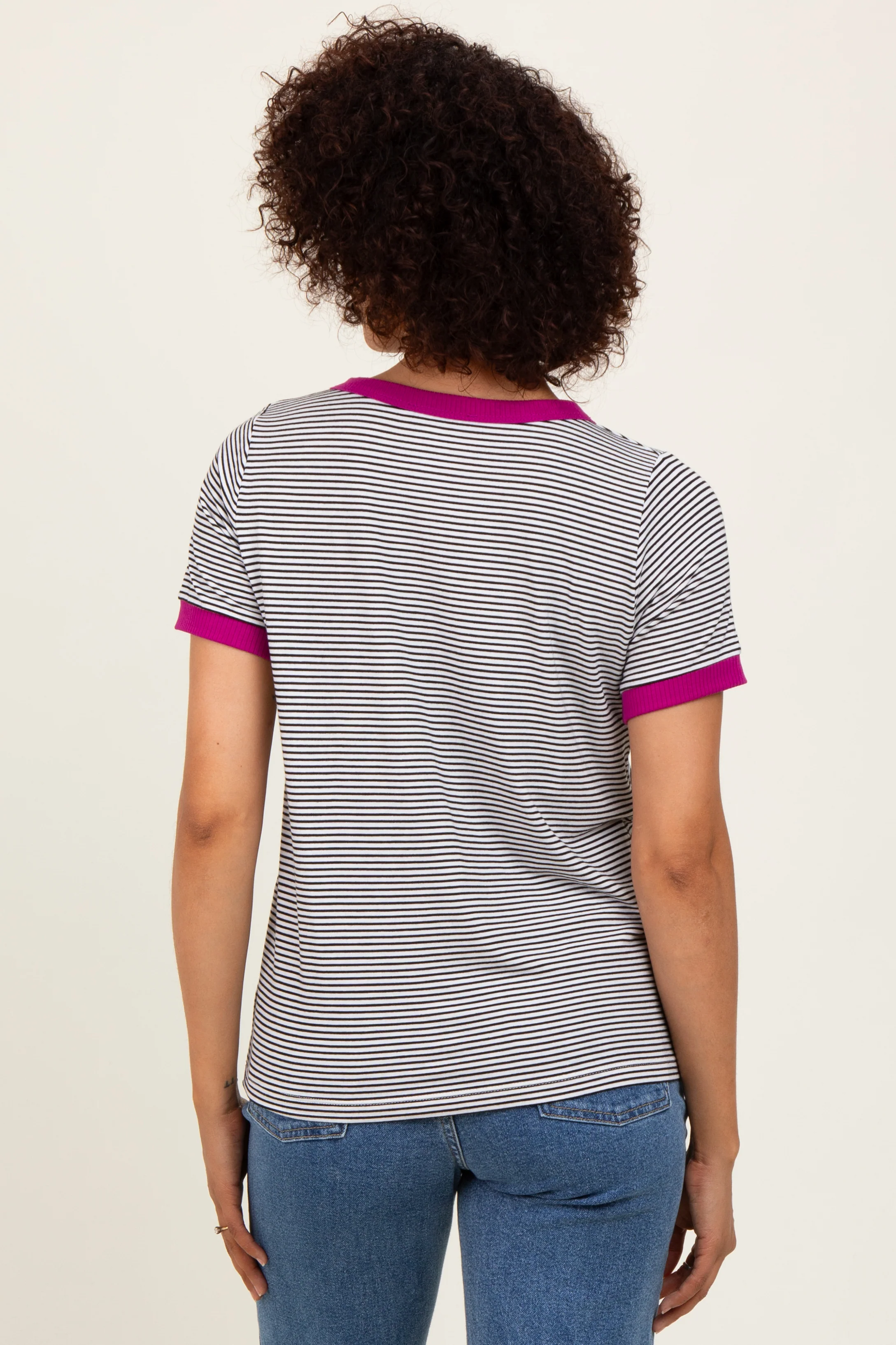 Ivory Pinstripe Contrast Trim Tee - Image 3