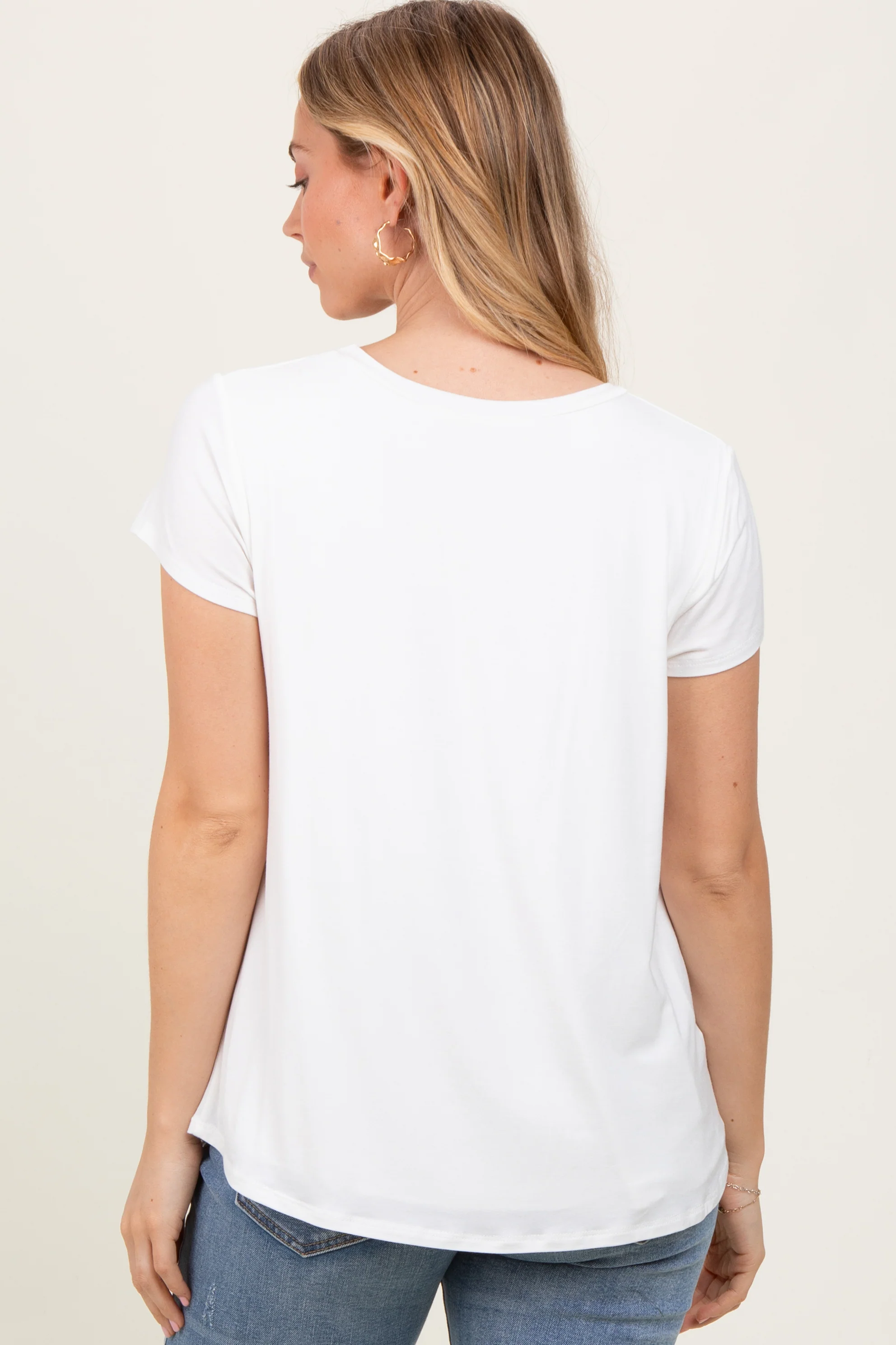 Ivory Round Neck Nursing Pocket T-Shirt - Image 4