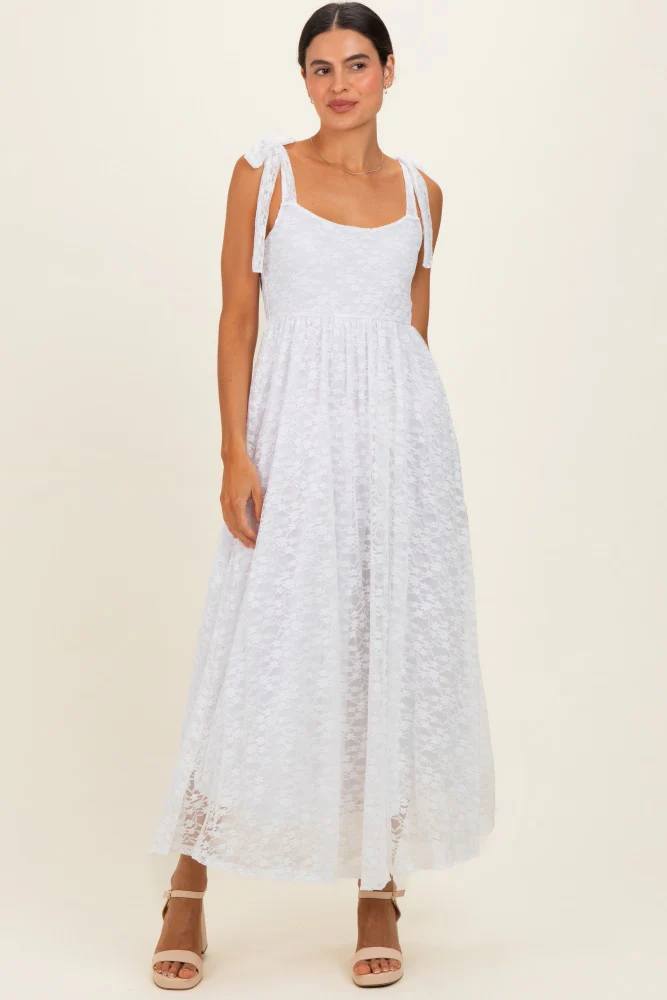 Ivory Sleeveless Lace Maternity Maxi Dress - Image 4