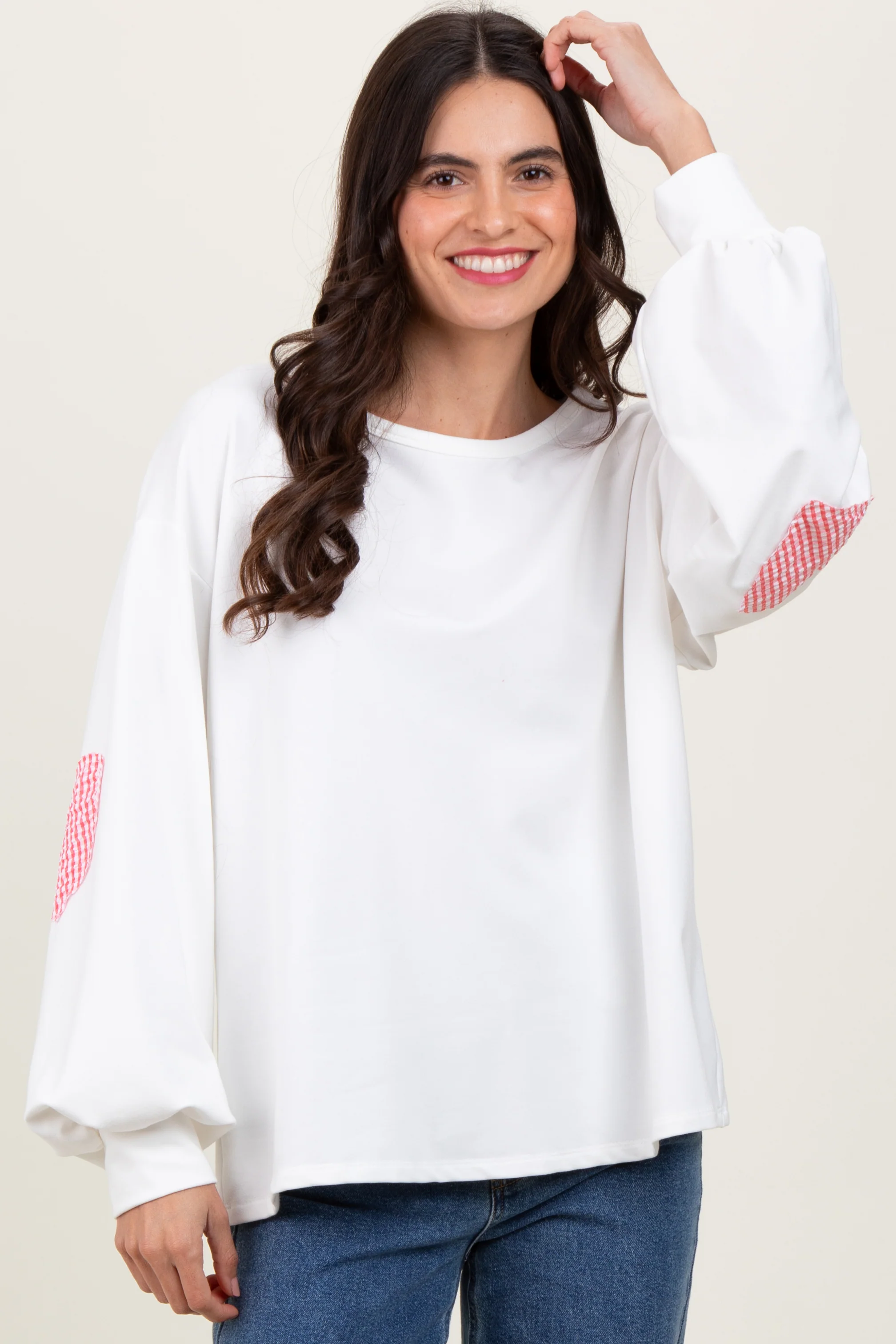Ivory Solid Long Sleeve Heart Patch Maternity Top - Image 5