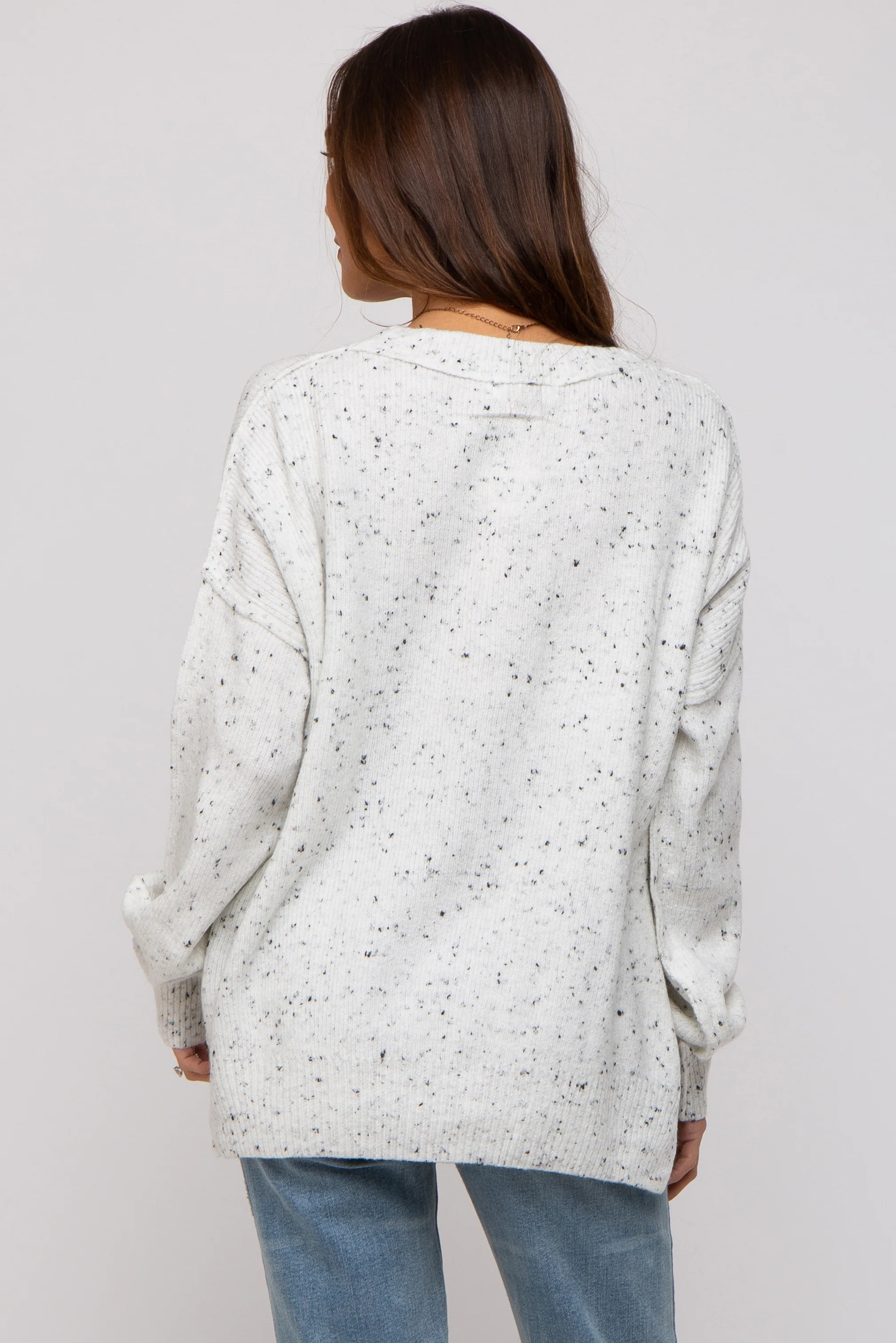 Ivory Speckled Knit Maternity Sweater - Image 3