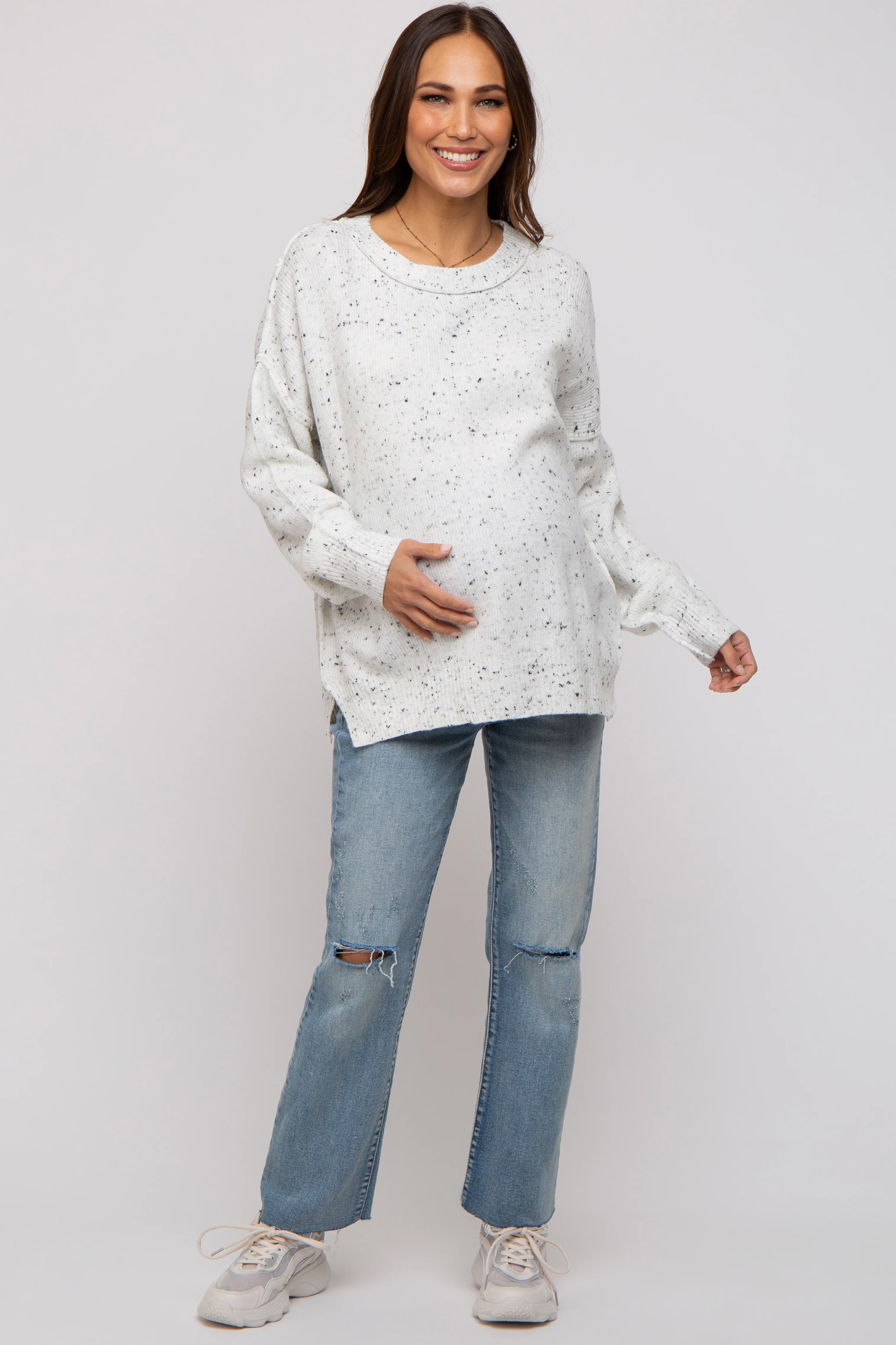 Ivory Speckled Knit Maternity Sweater - Image 5