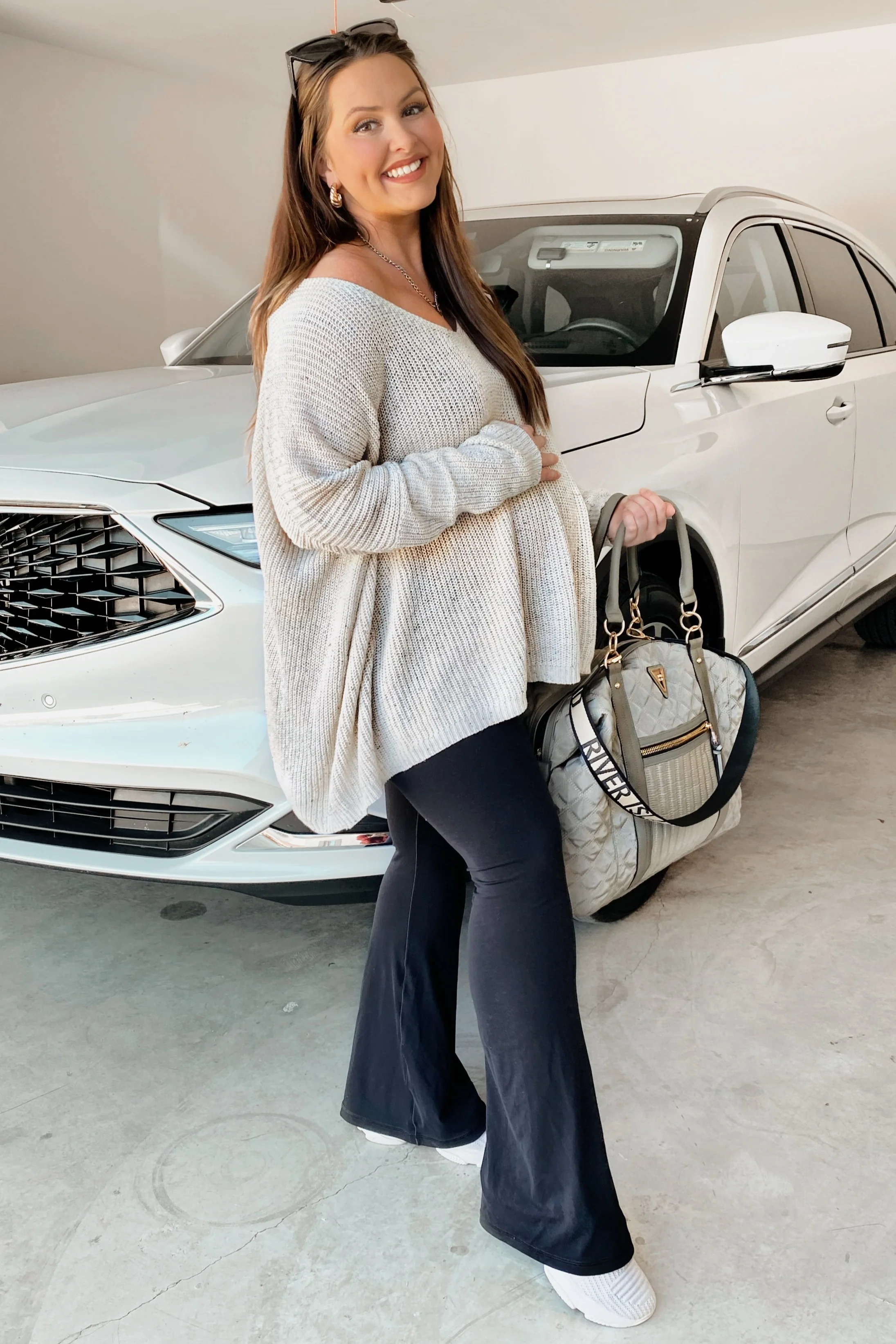 Ivory Speckled Oversized Maternity Sweater - Image 6