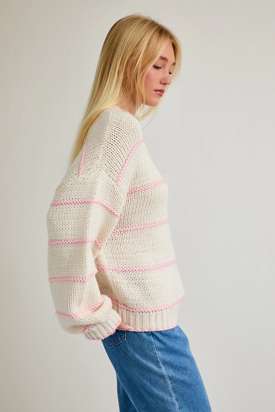Ivory Stripe Detail Oversized Sweater - Image 3