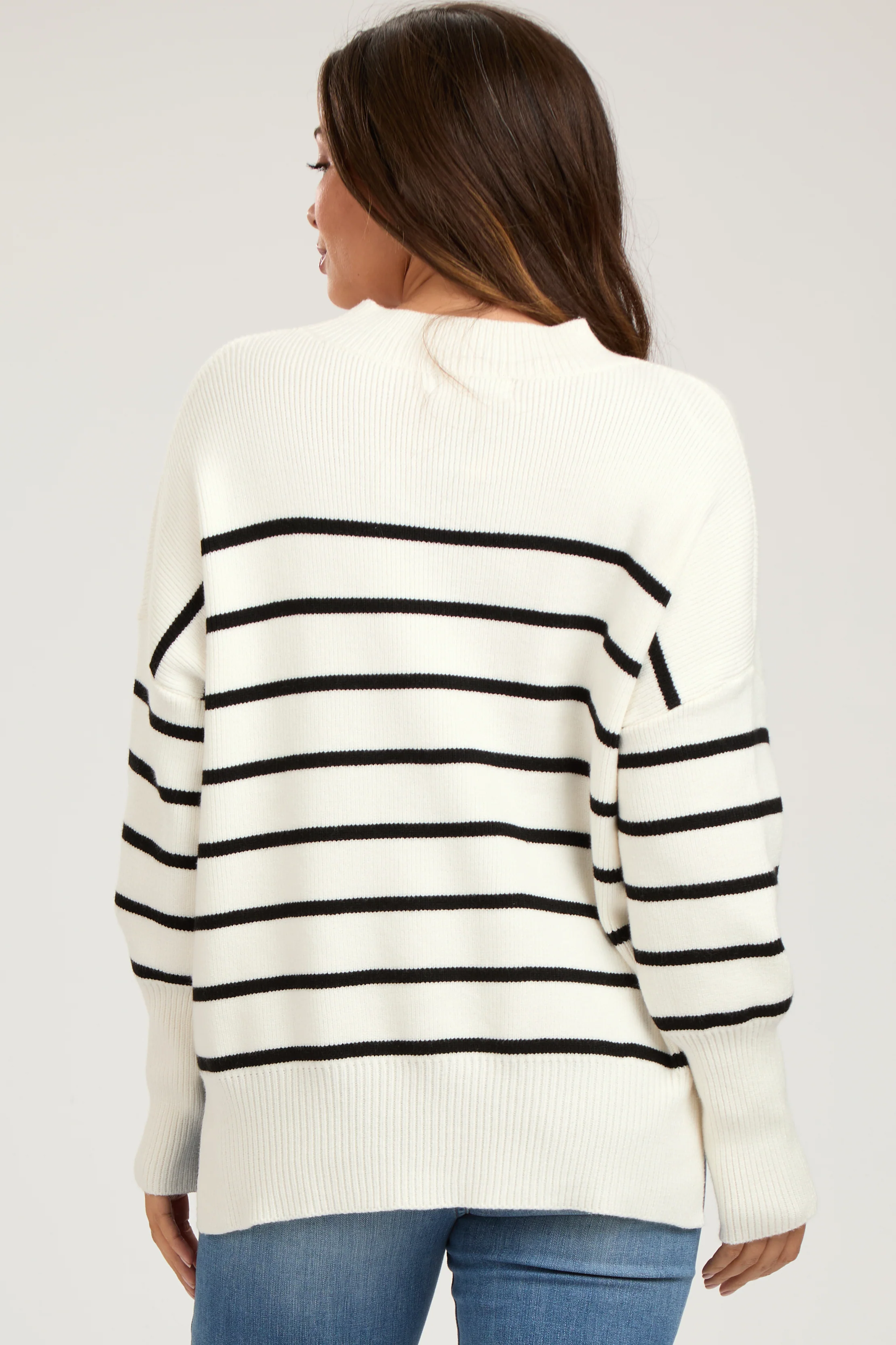 Ivory Striped Drop Shoulder Maternity Sweater - Image 4