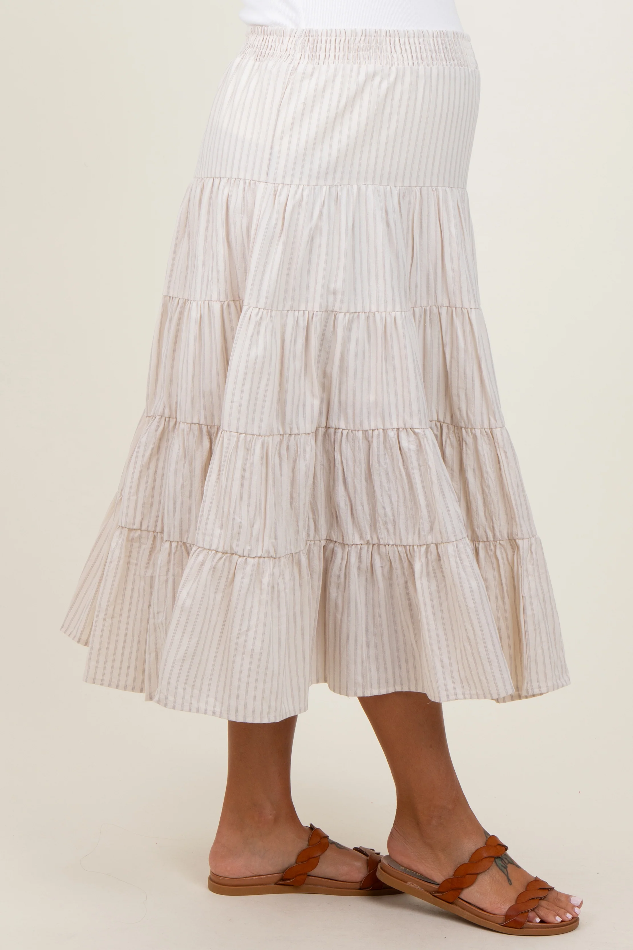 Ivory Striped Tiered Maternity Maxi Skirt - Image 5