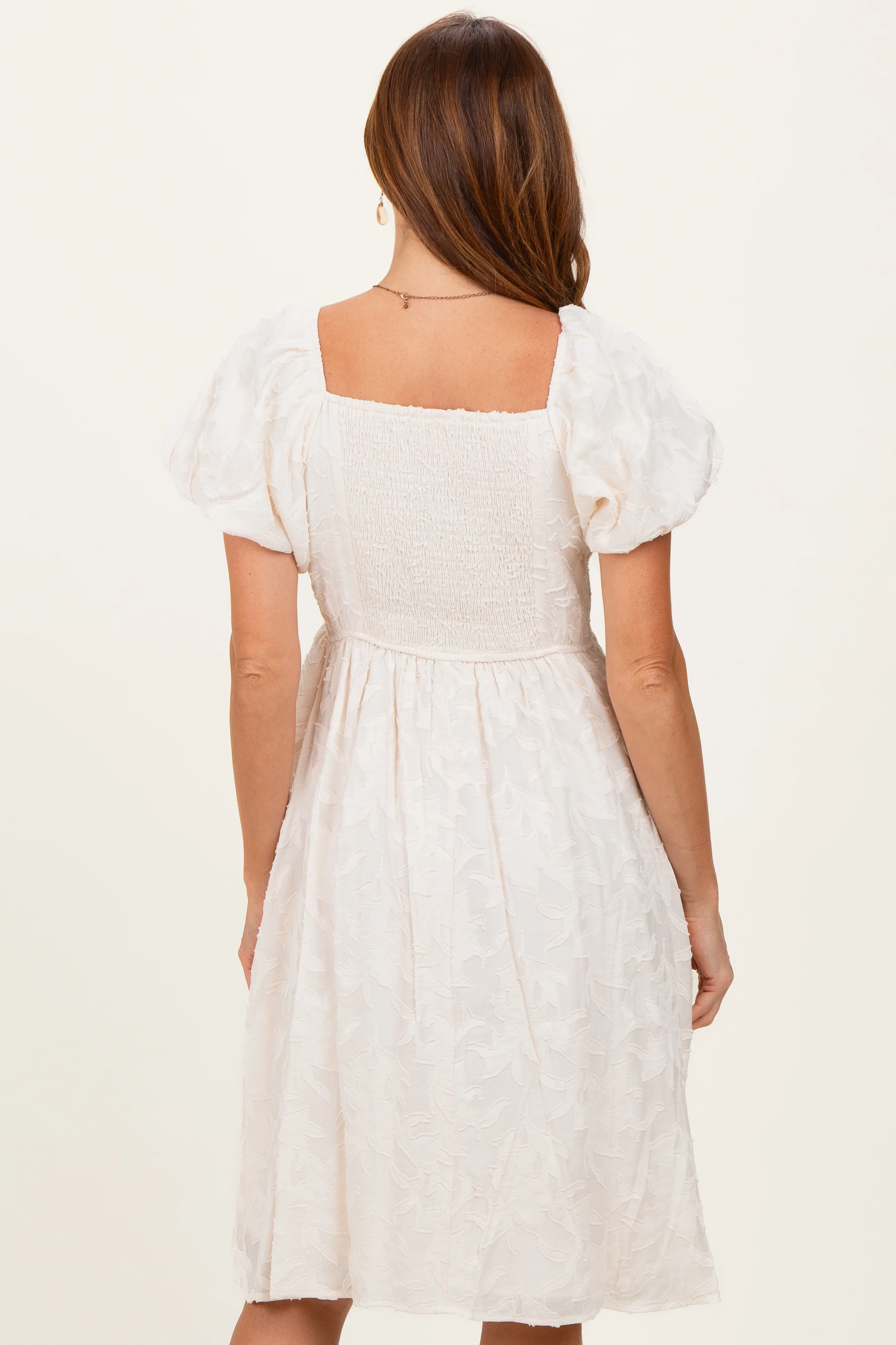 Ivory Textured Sweetheart Neck Dress - Image 4