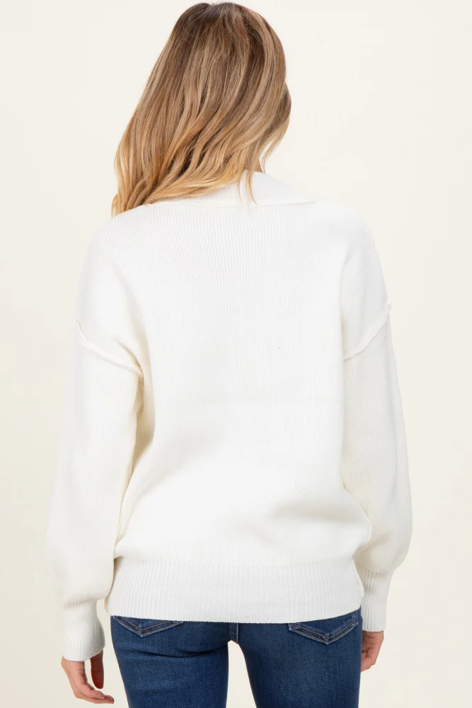 Ivory Wide Neck Drop Shoulder Maternity Sweater - Image 4