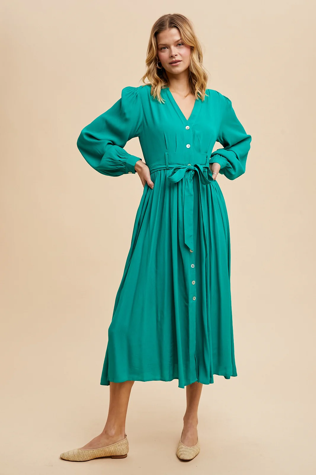 Jade Belted Long Sleeve Maternity Maxi Dress - Image 5