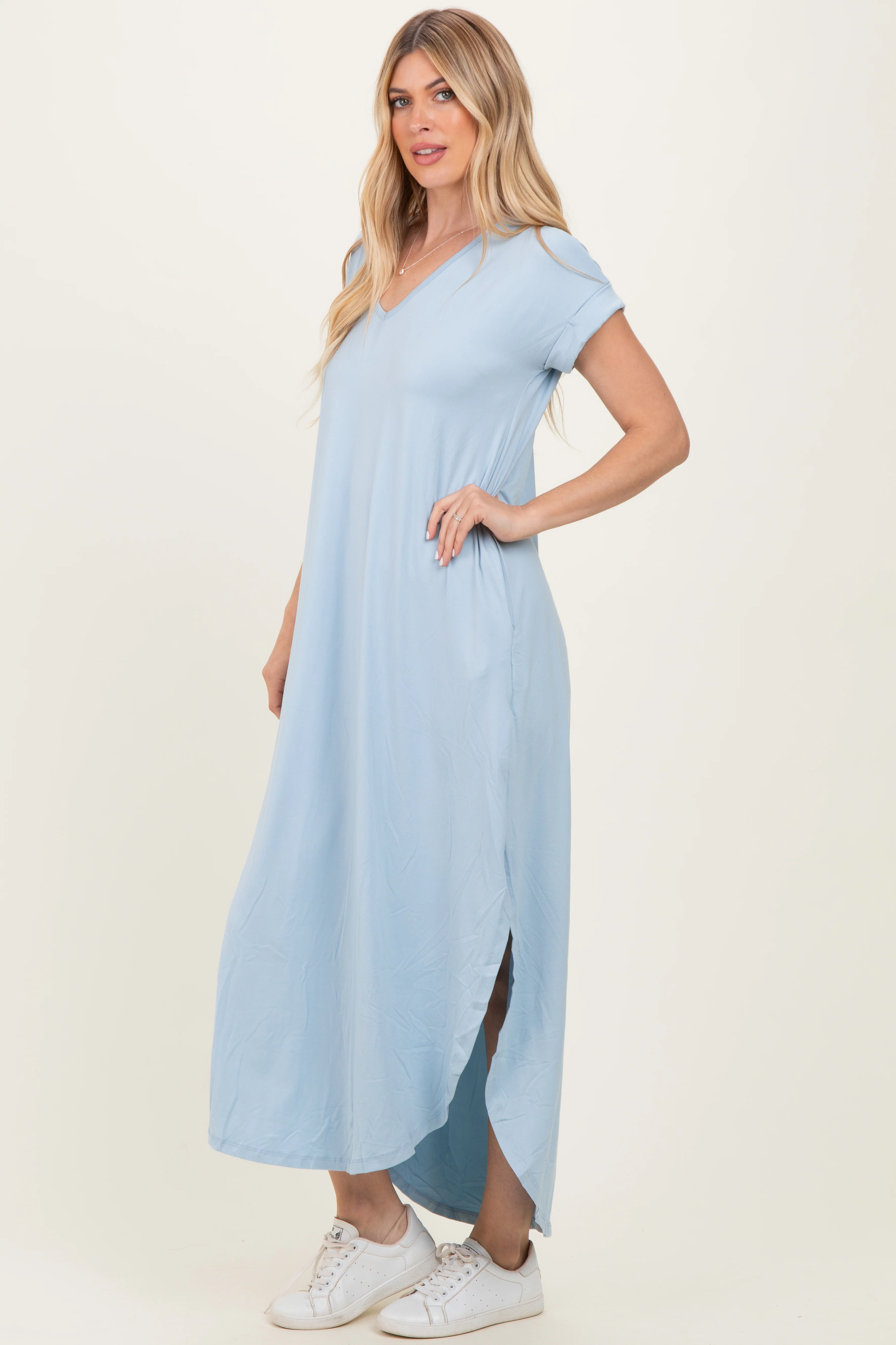 Jade Blue Side Slit Maxi Dress - Image 3