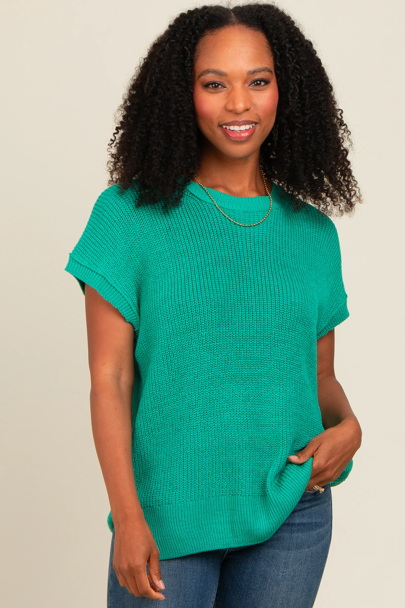 Jade Dolman Short Sleeve Side Slit Maternity Sweater Top - Image 3