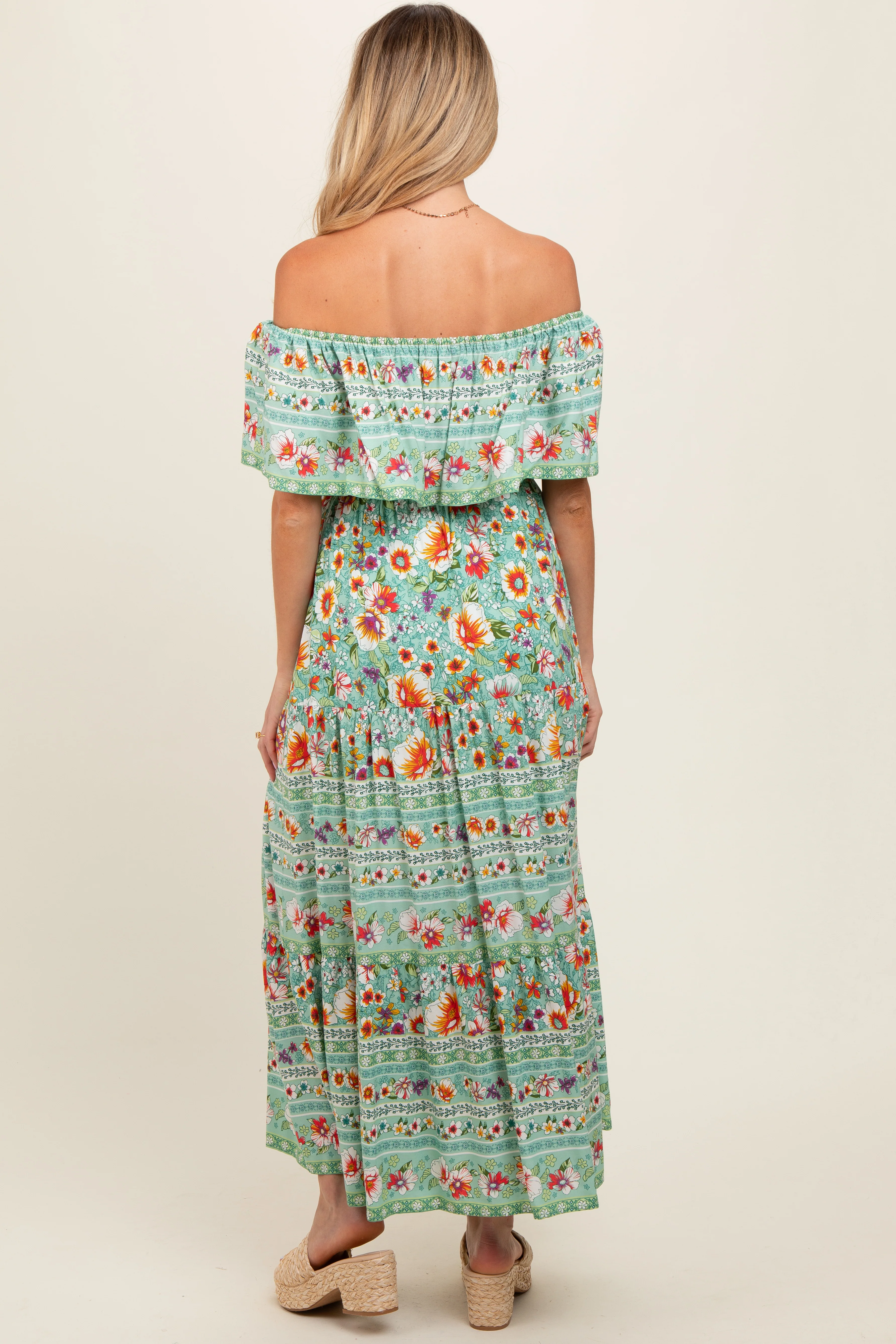 Jade Floral Off Shoulder Maternity Maxi Dress - Image 4