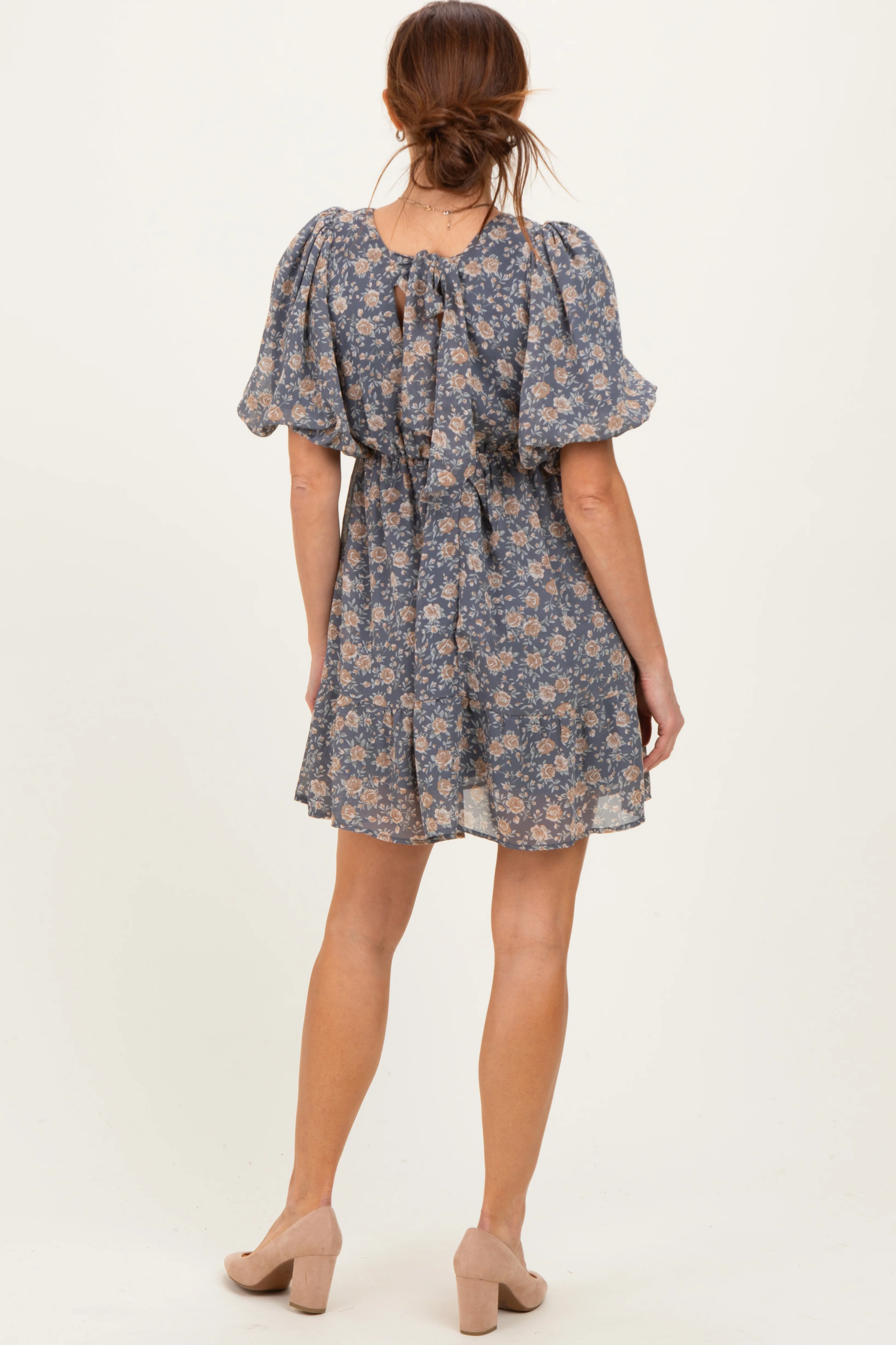 Jade Floral V-Neck Mini Dress - Image 4