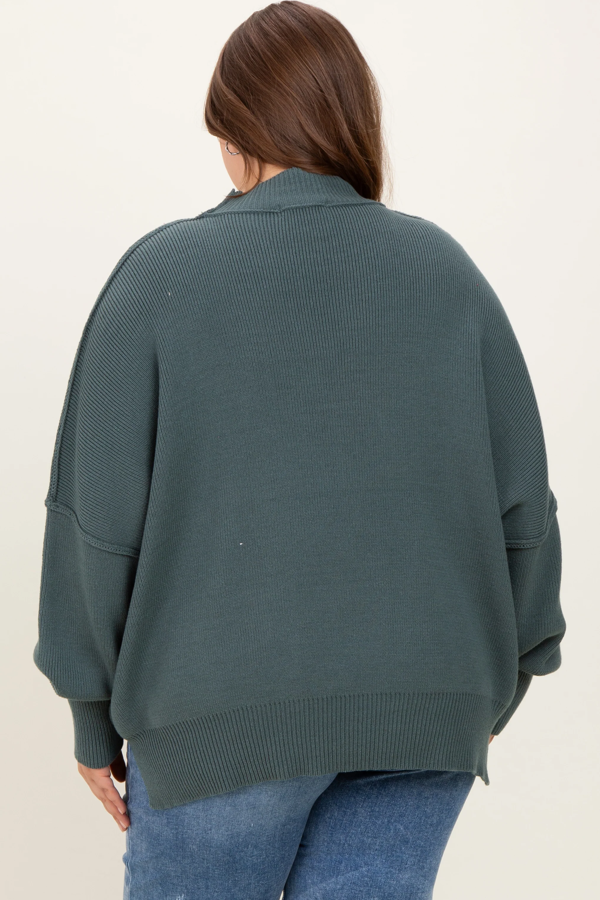 Jade Mock Neck Exposed Seam Maternity Sweater - Image 3