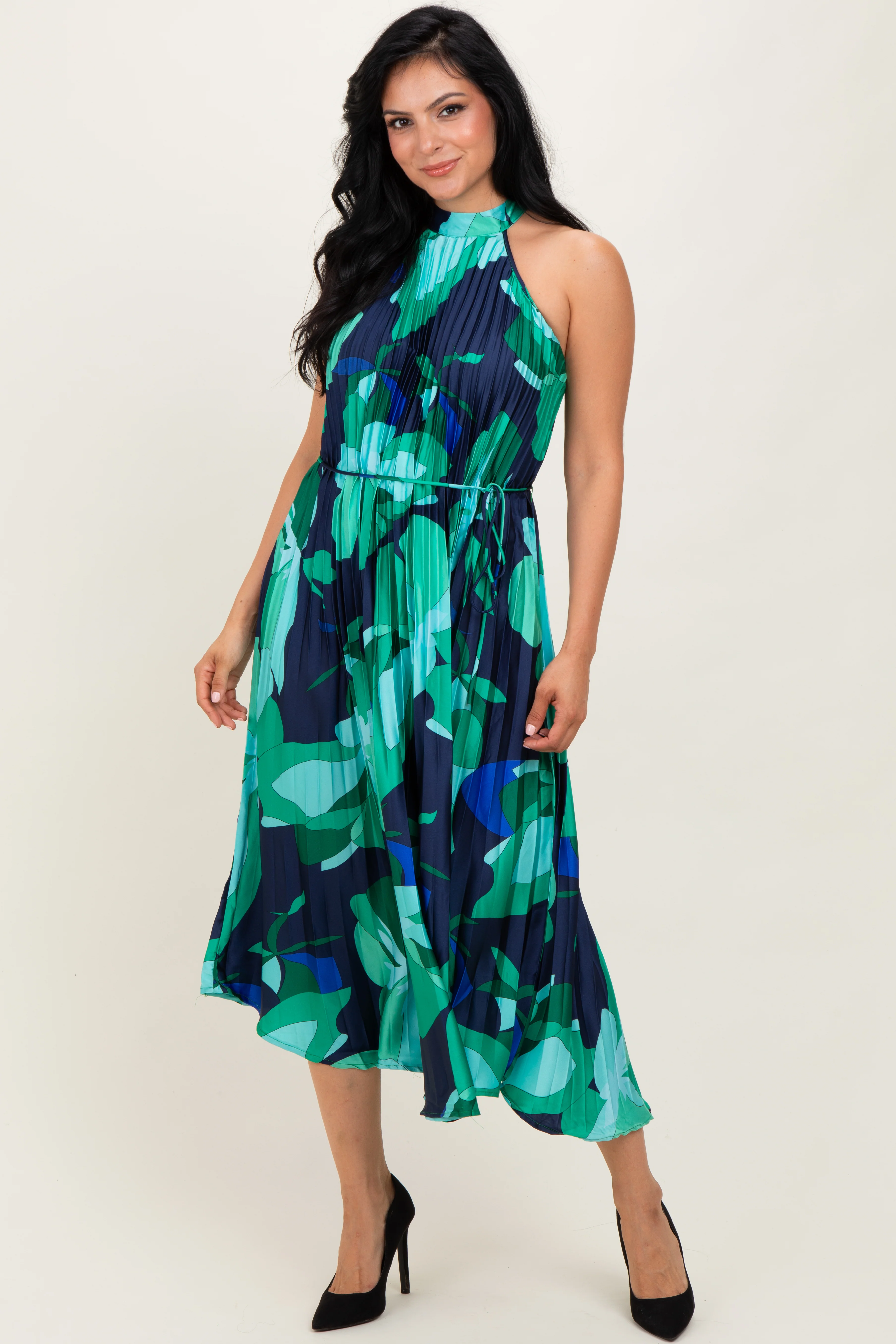 Jade Printed Pleated Halter Midi Dress - Image 2