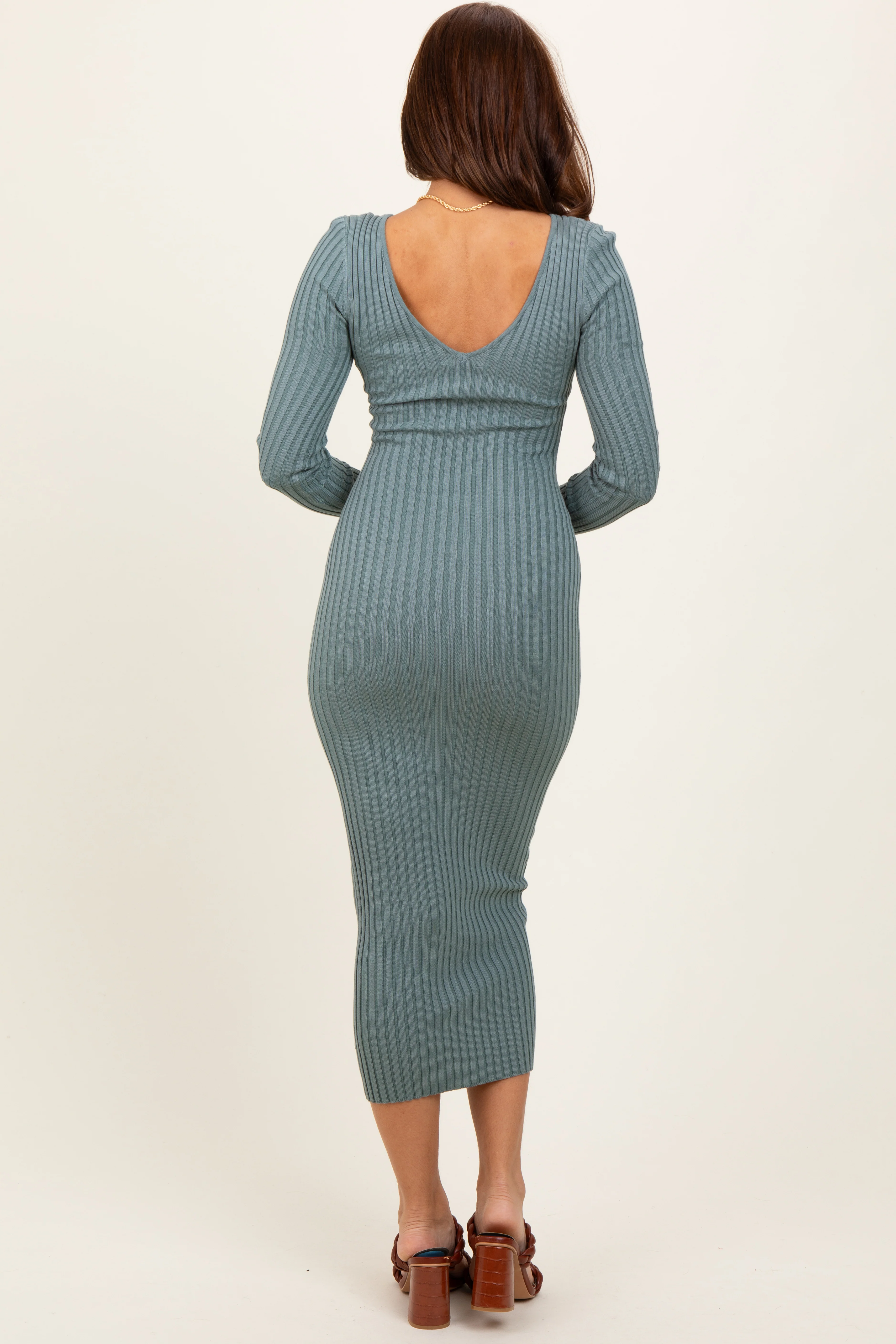 Jade V-Neck Long Sleeve Fitted Maxi Dress - Image 3