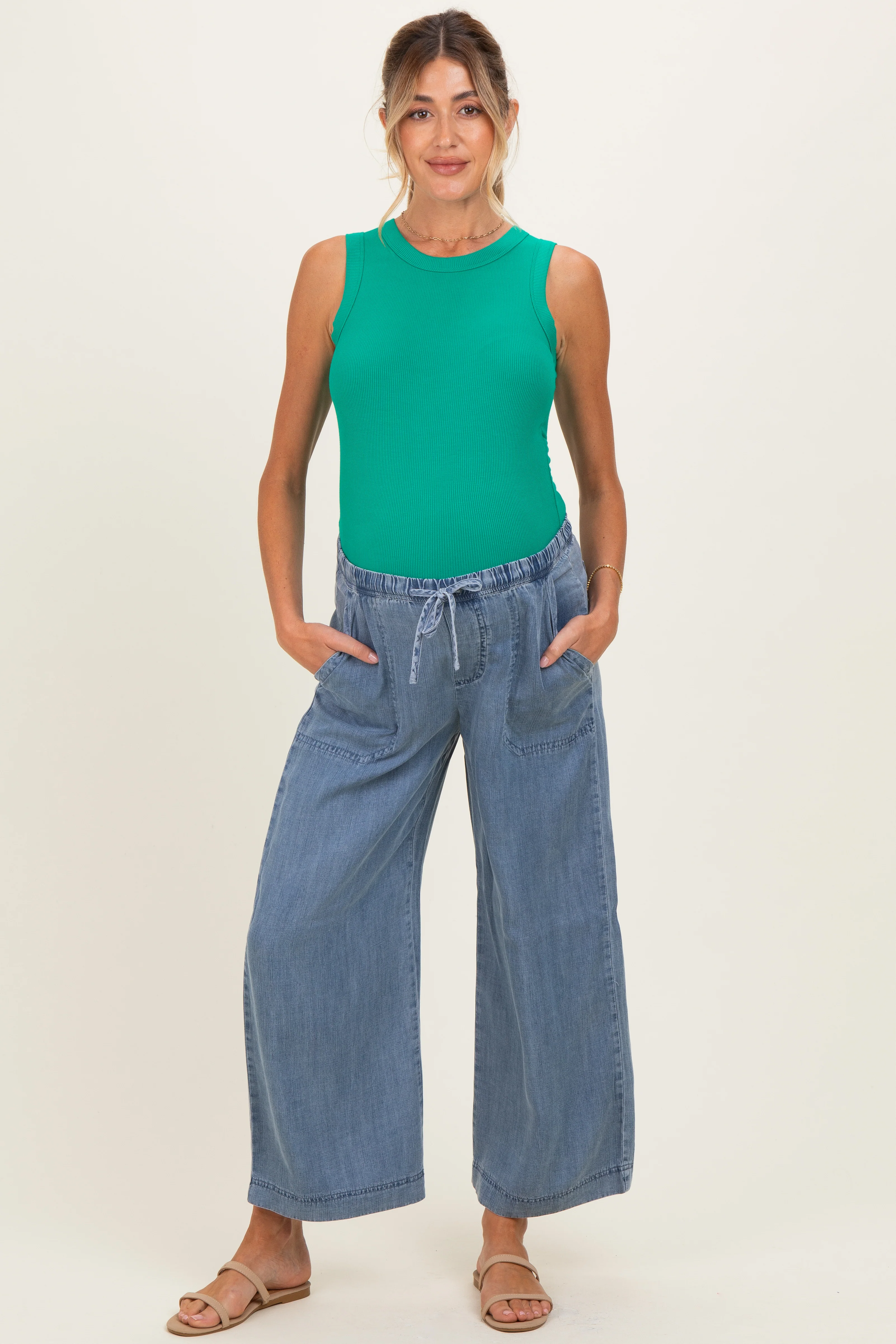 Kelly Green Ribbed High Neck Maternity Tank Top - Image 5