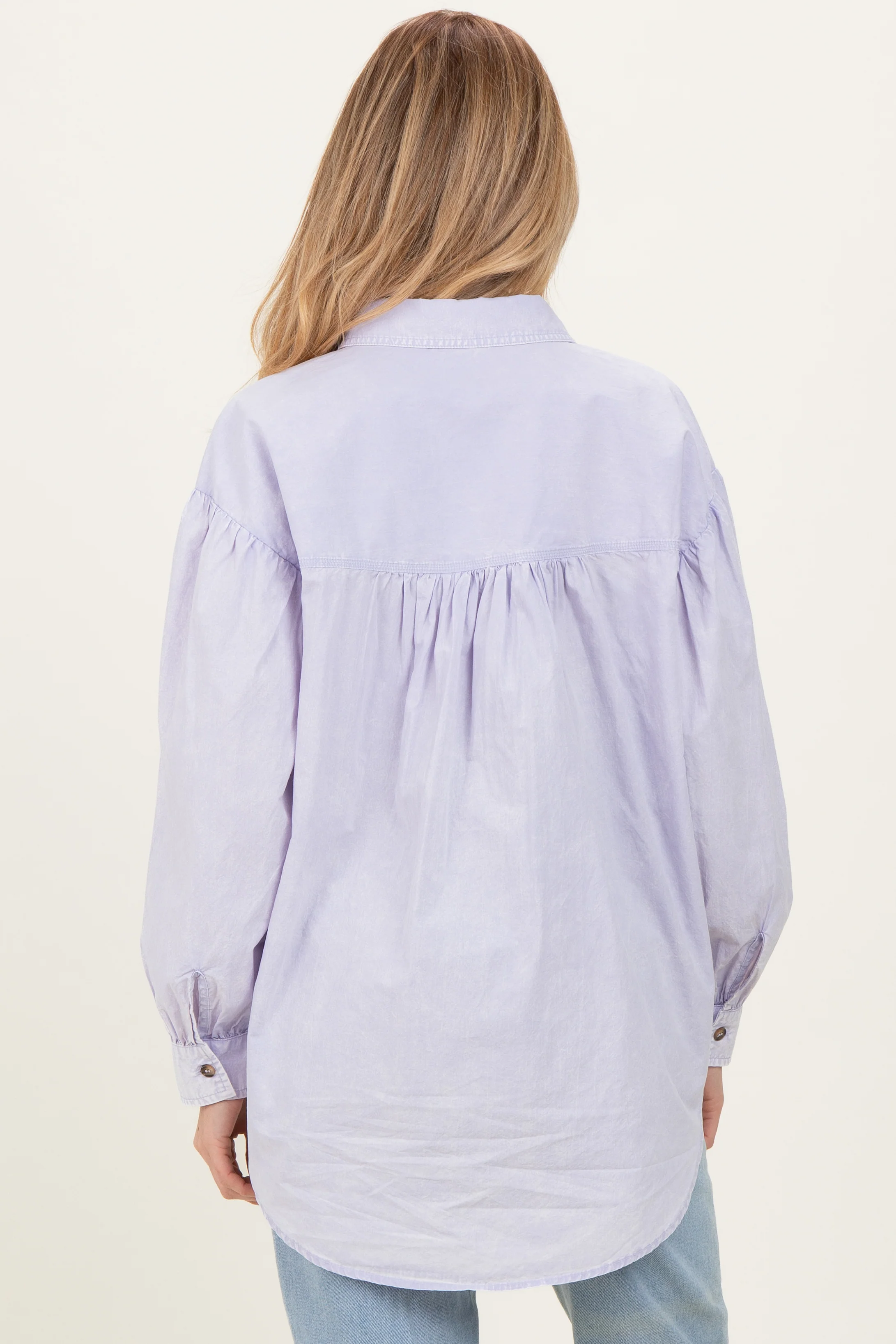 Lavender Button Down Lightweight Casual Maternity Shirt - Image 3