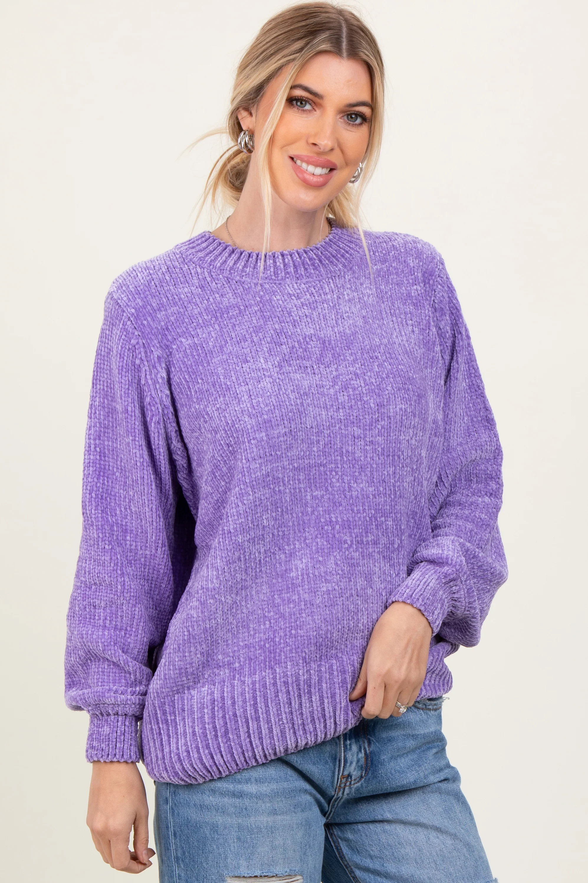 Lavender Chenille Knit Sweater - Image 3