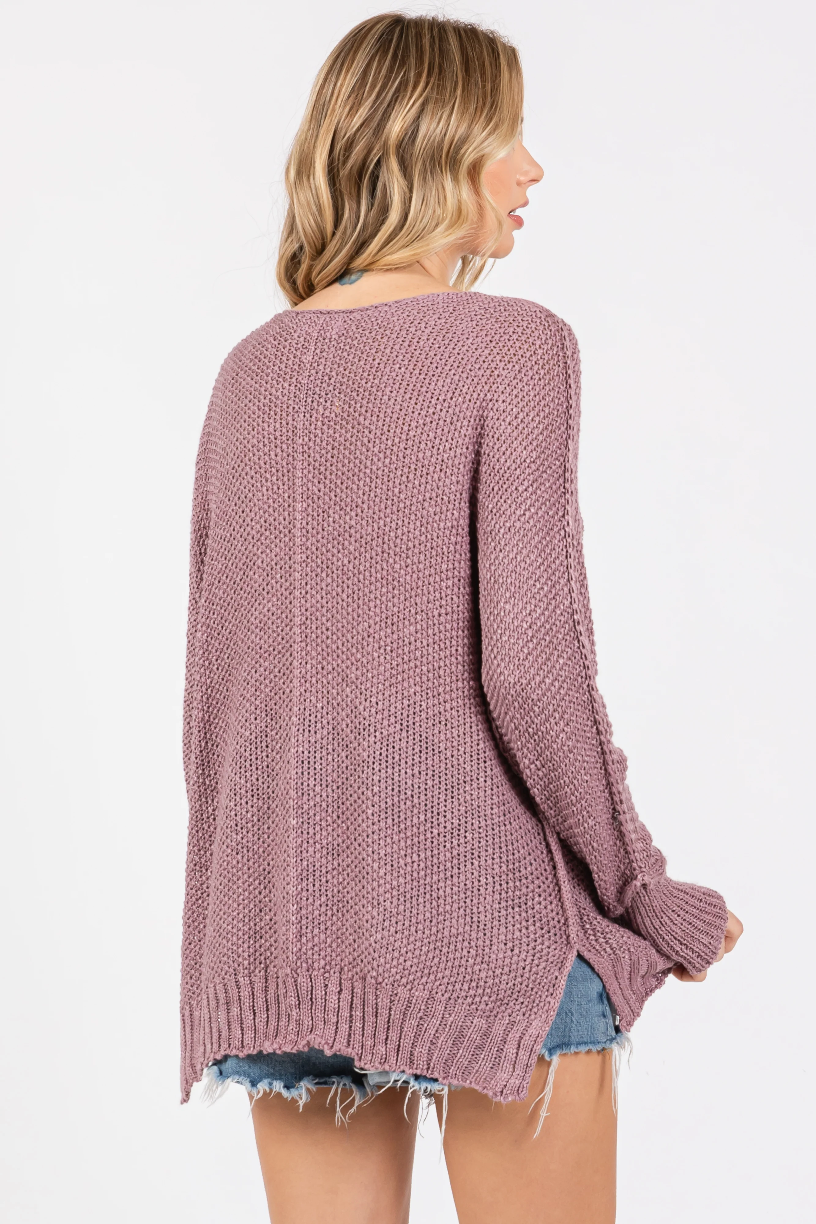 Lavender Chunky Knit Side Slit Sweater - Image 5