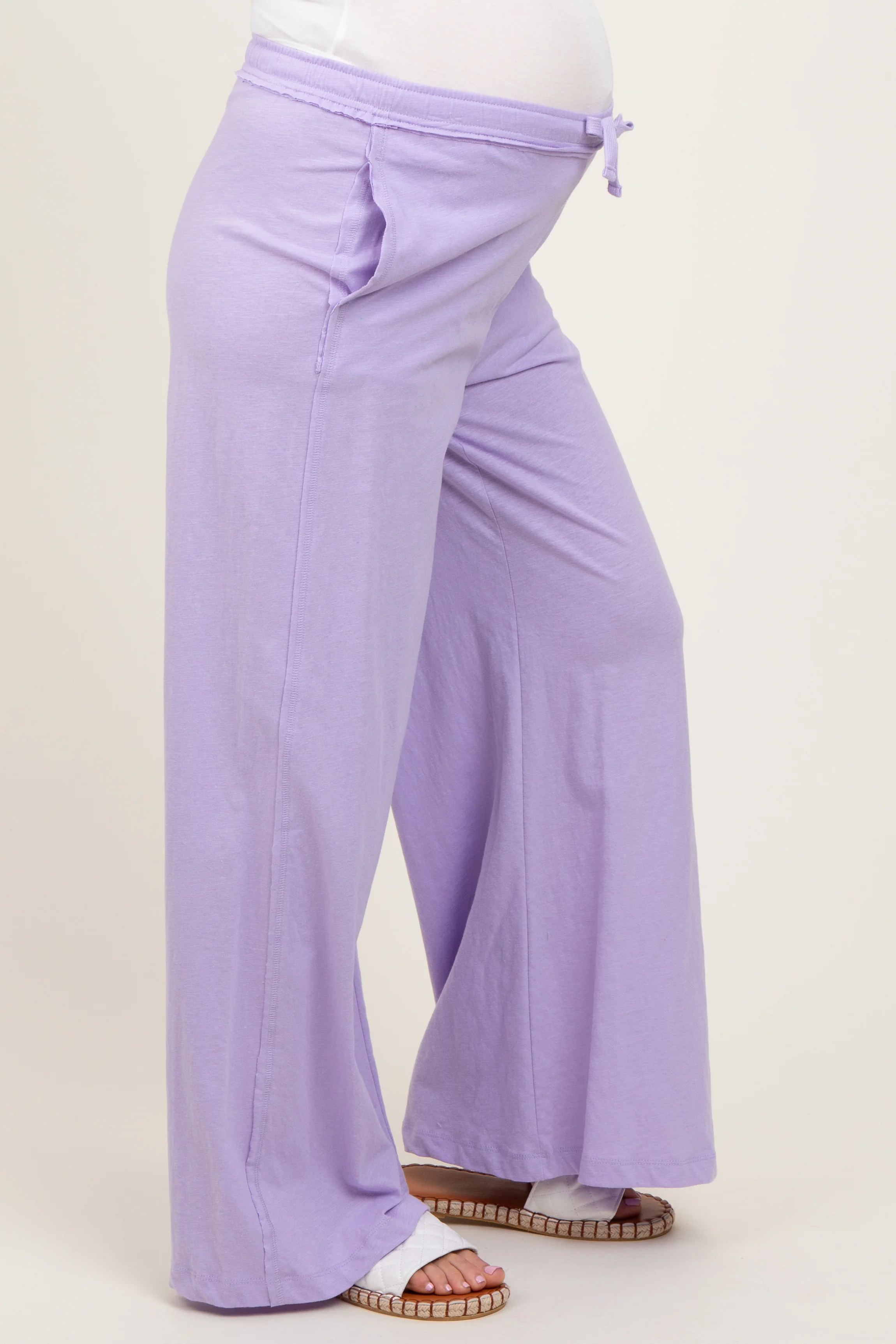 Lavender Drawstring Wide Leg Maternity Lounge Pant - Image 3