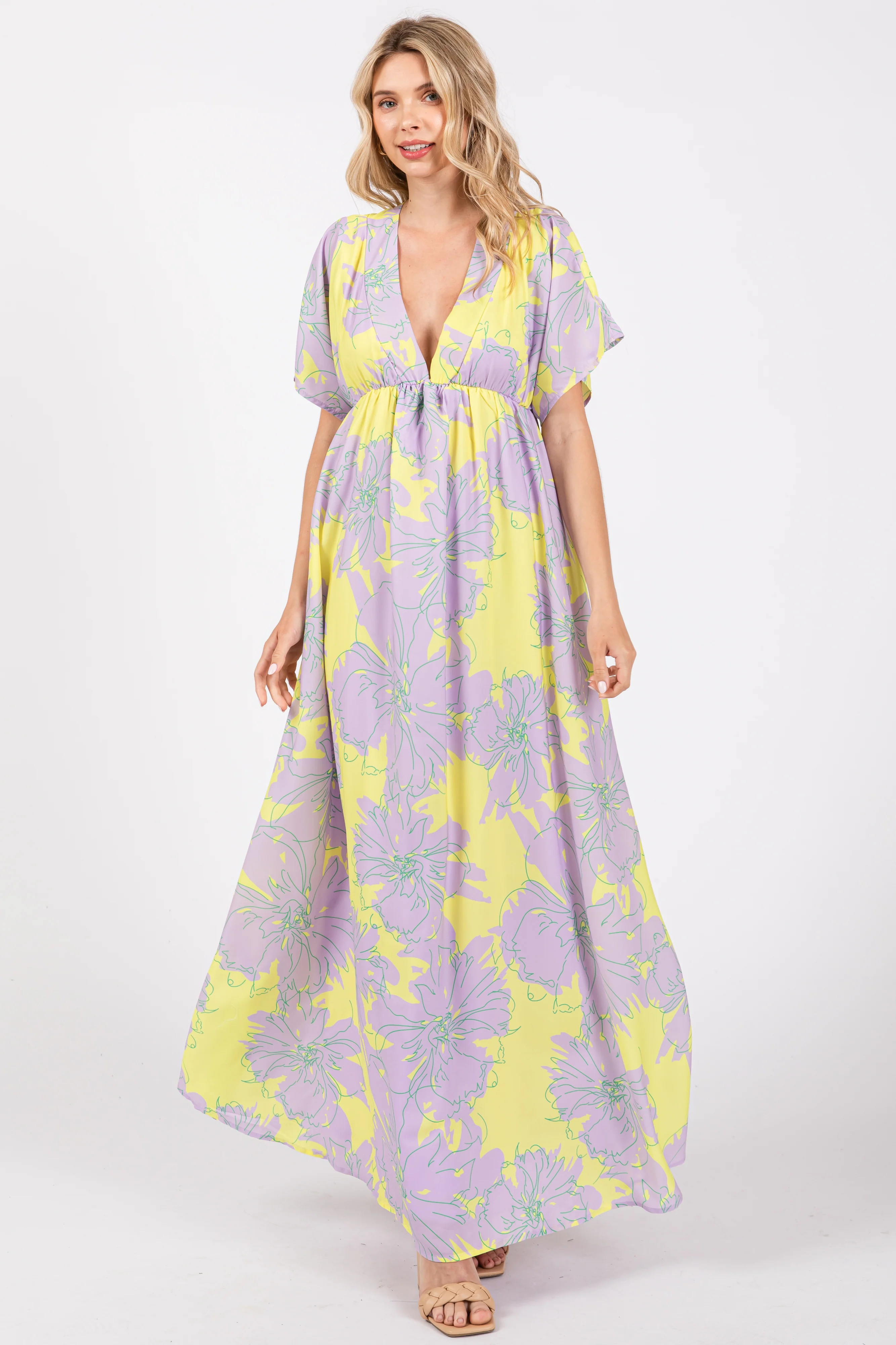 Lavender Floral Back Cutout Maternity Maxi Dress - Image 5