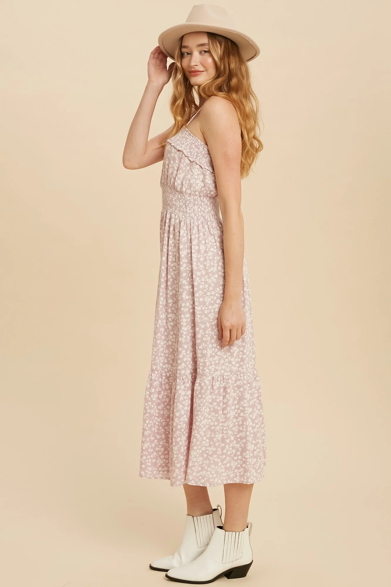 Lavender Floral Ditzy Print Cami Midi Dress - Image 2