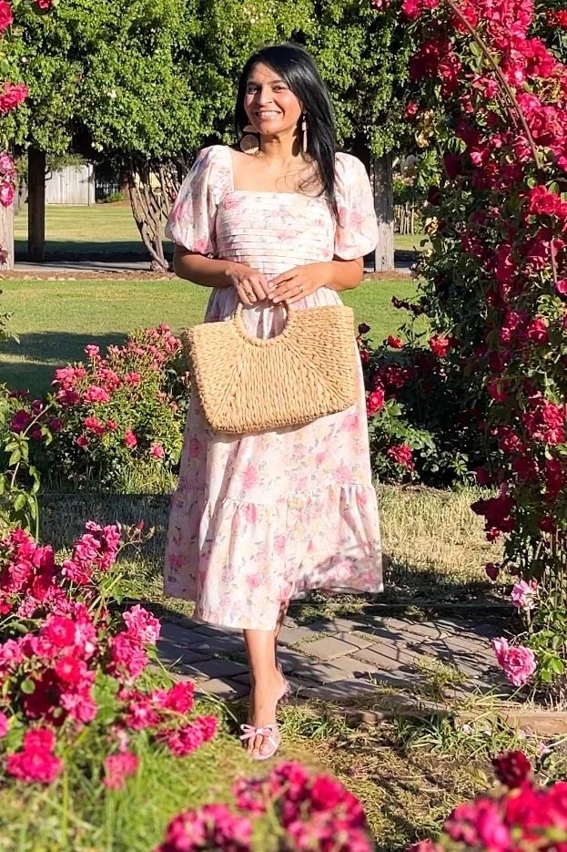 Lavender Floral Pleated Puff Sleeve Midi Dress - Image 5