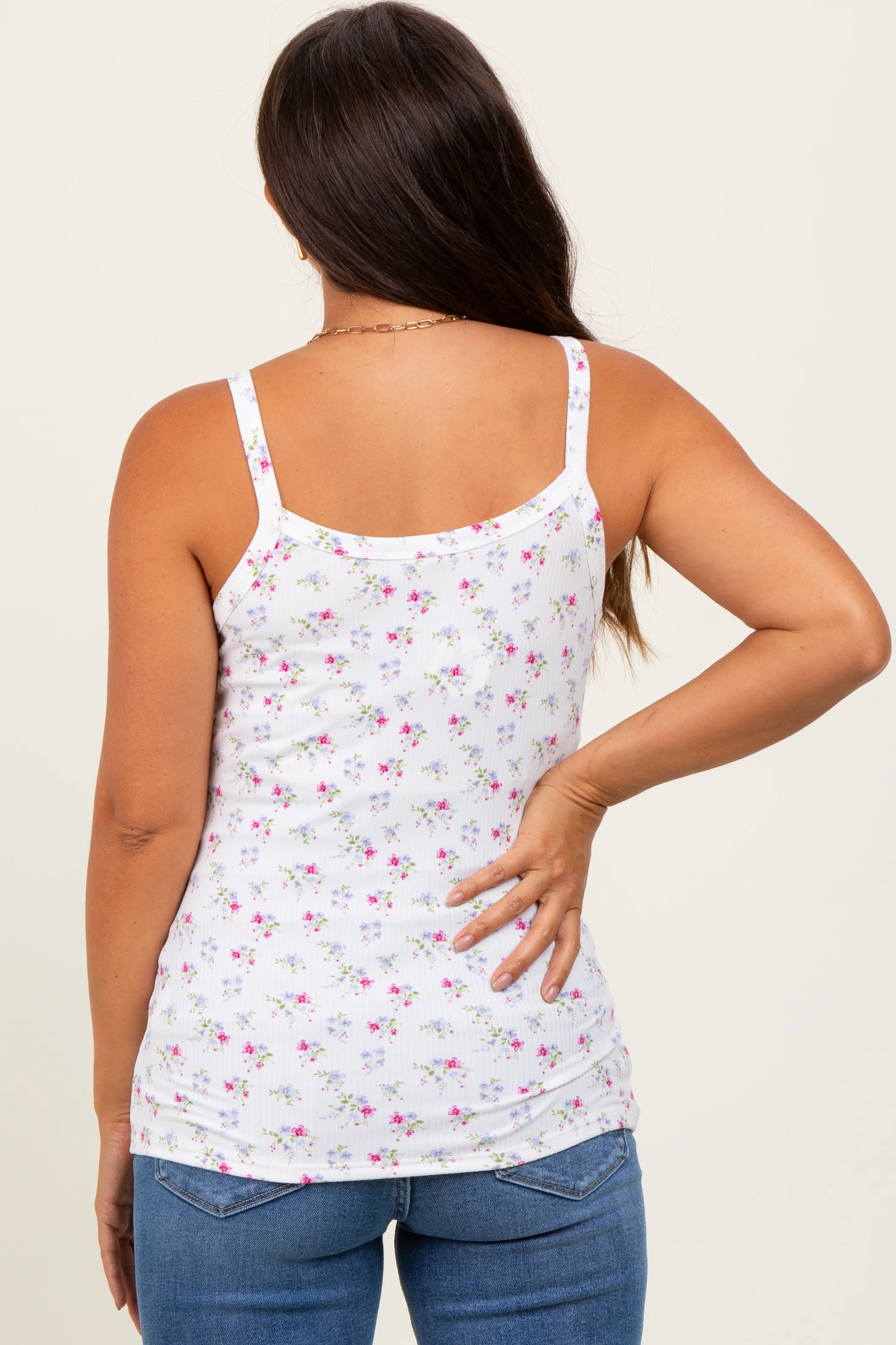 Lavender Floral Ribbed Maternity Tank Top - Image 4