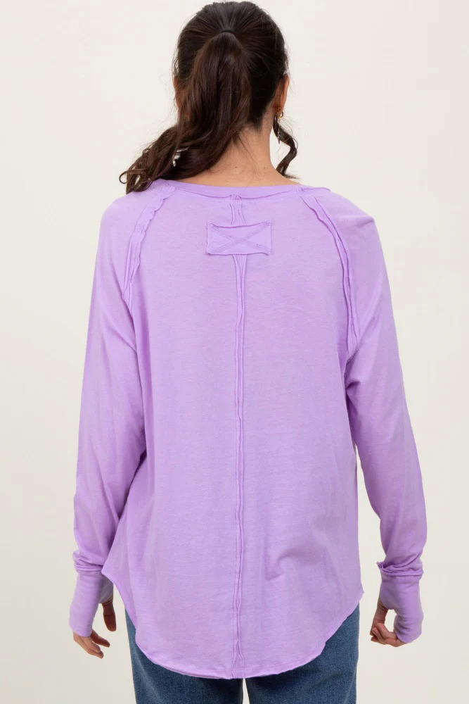 Lavender Heather Exposed Seam Long Sleeve Top - Image 4