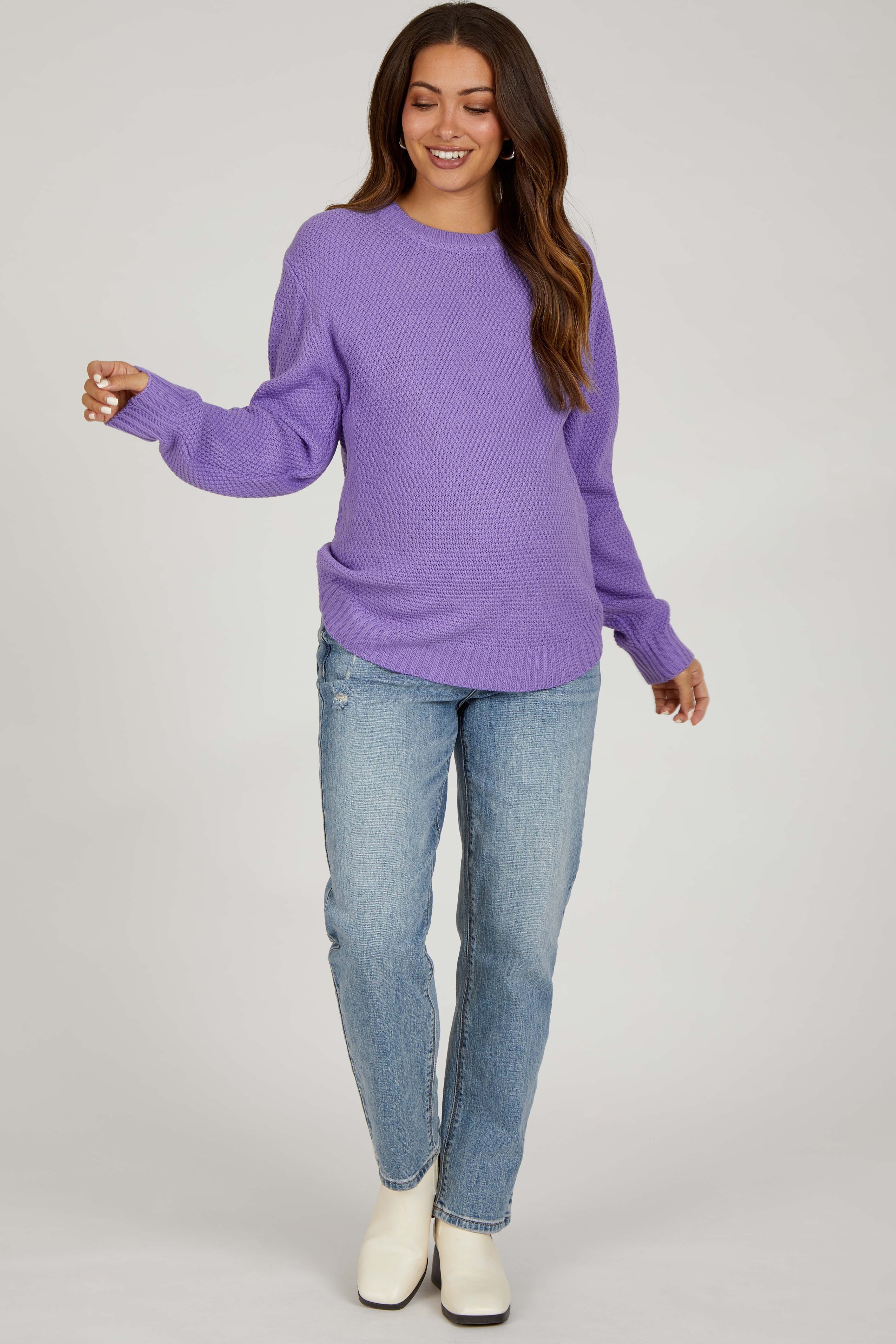 Lavender Knit Pullover Maternity Sweater - Image 4