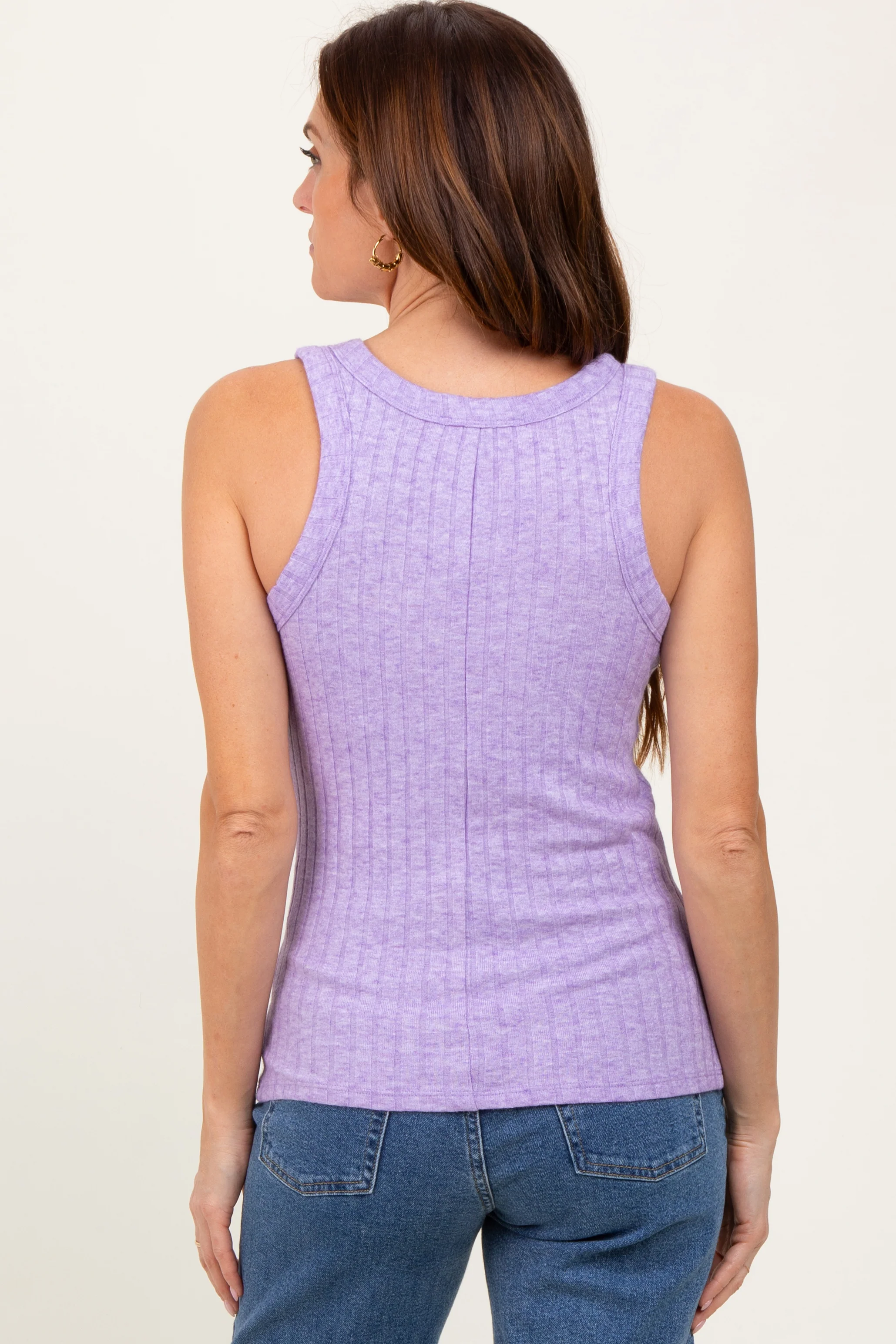 Lavender Melange Ribbed Fitted Tank Top - Image 4