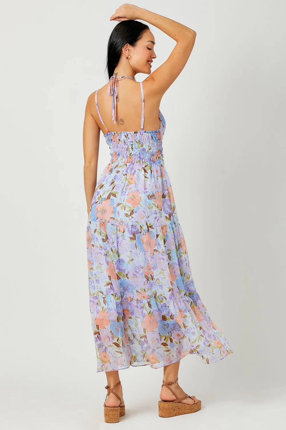 Lavender Mix Printed Long Tiered Dress - Image 3